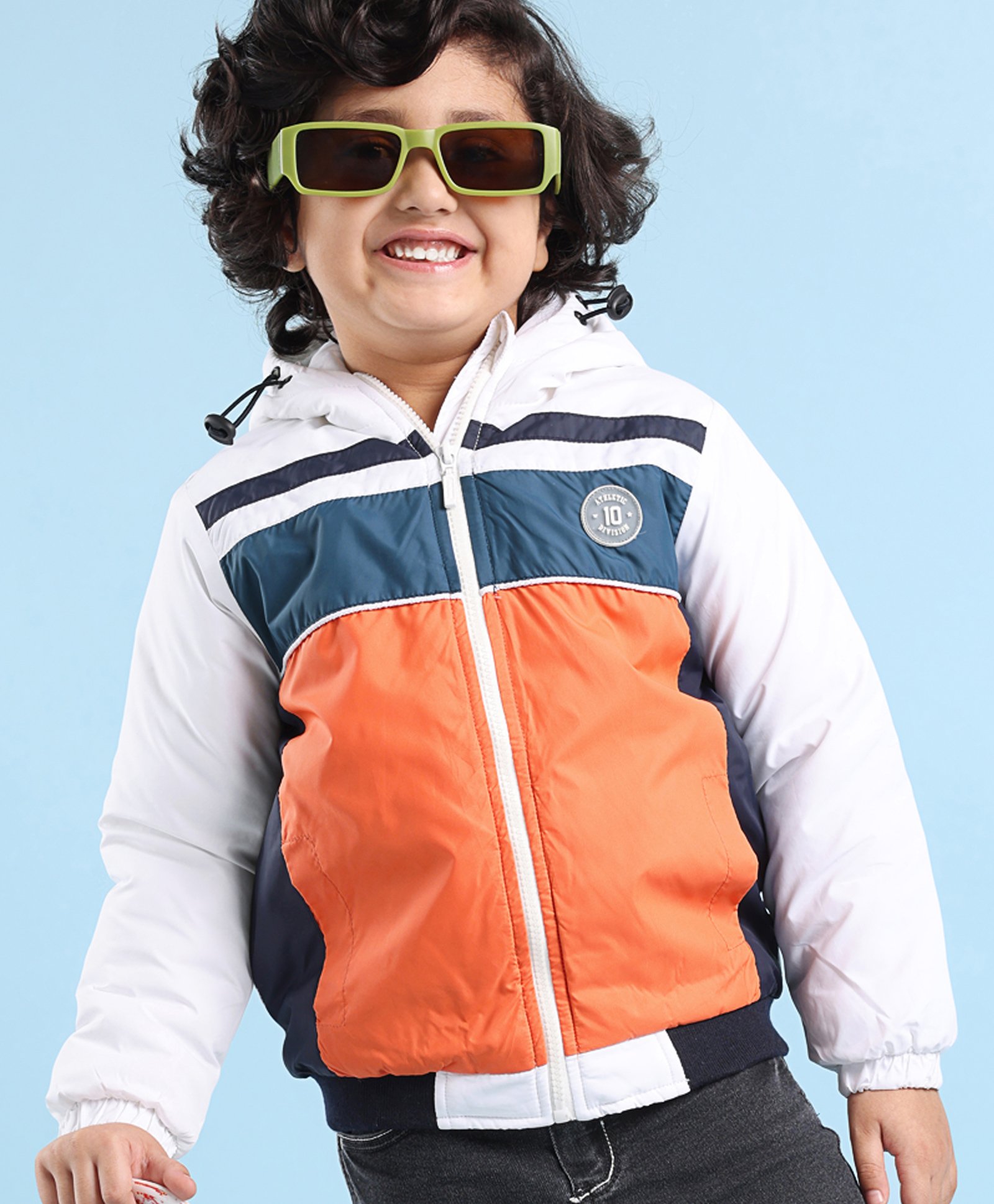 Babyhug Full Sleeves Hoodie With Colour Block Pattern - Blue White & Orange-image-31