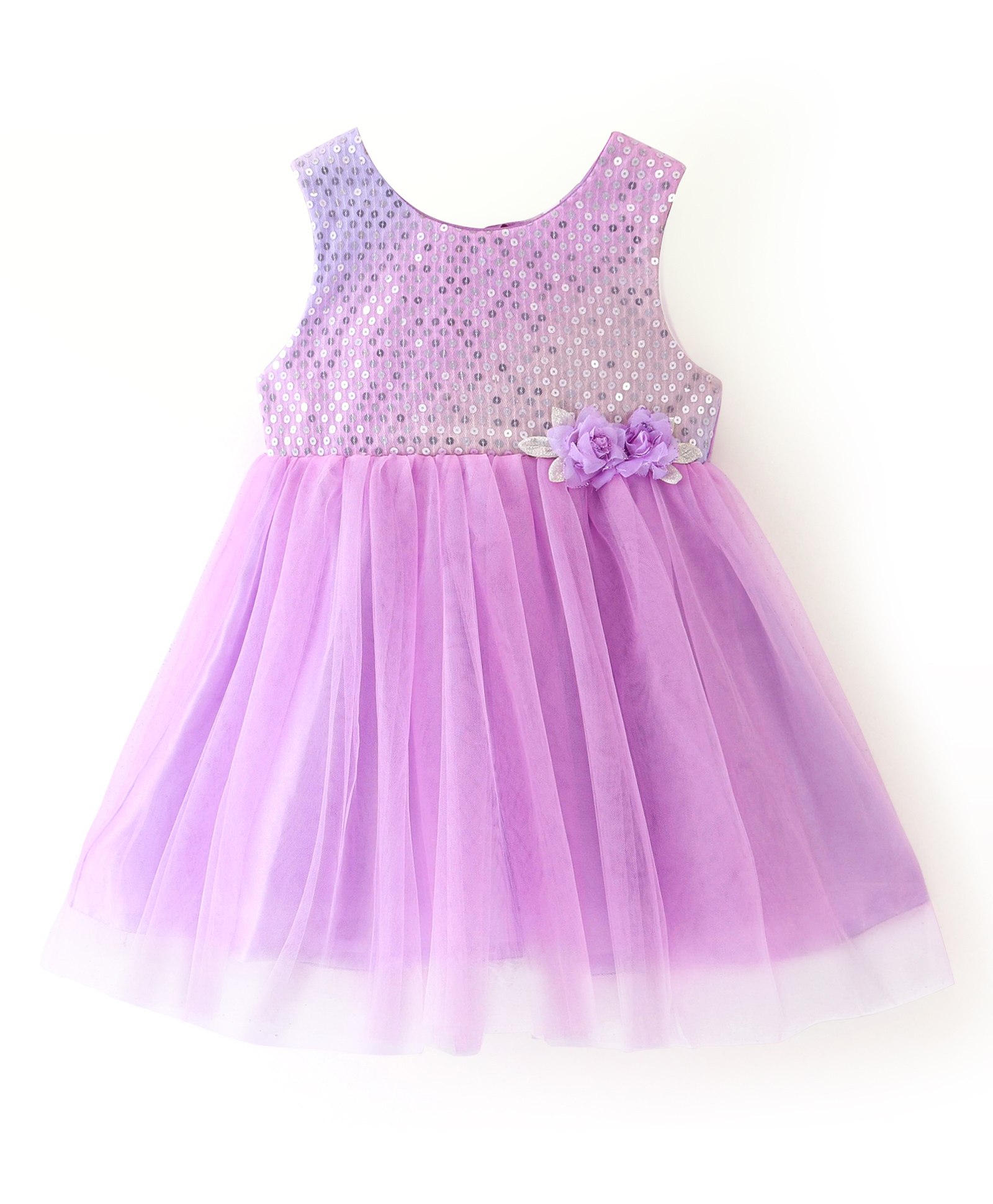 Babyhug Sleeveless Party Frock with Sequin Detailing - Lavender-image-37
