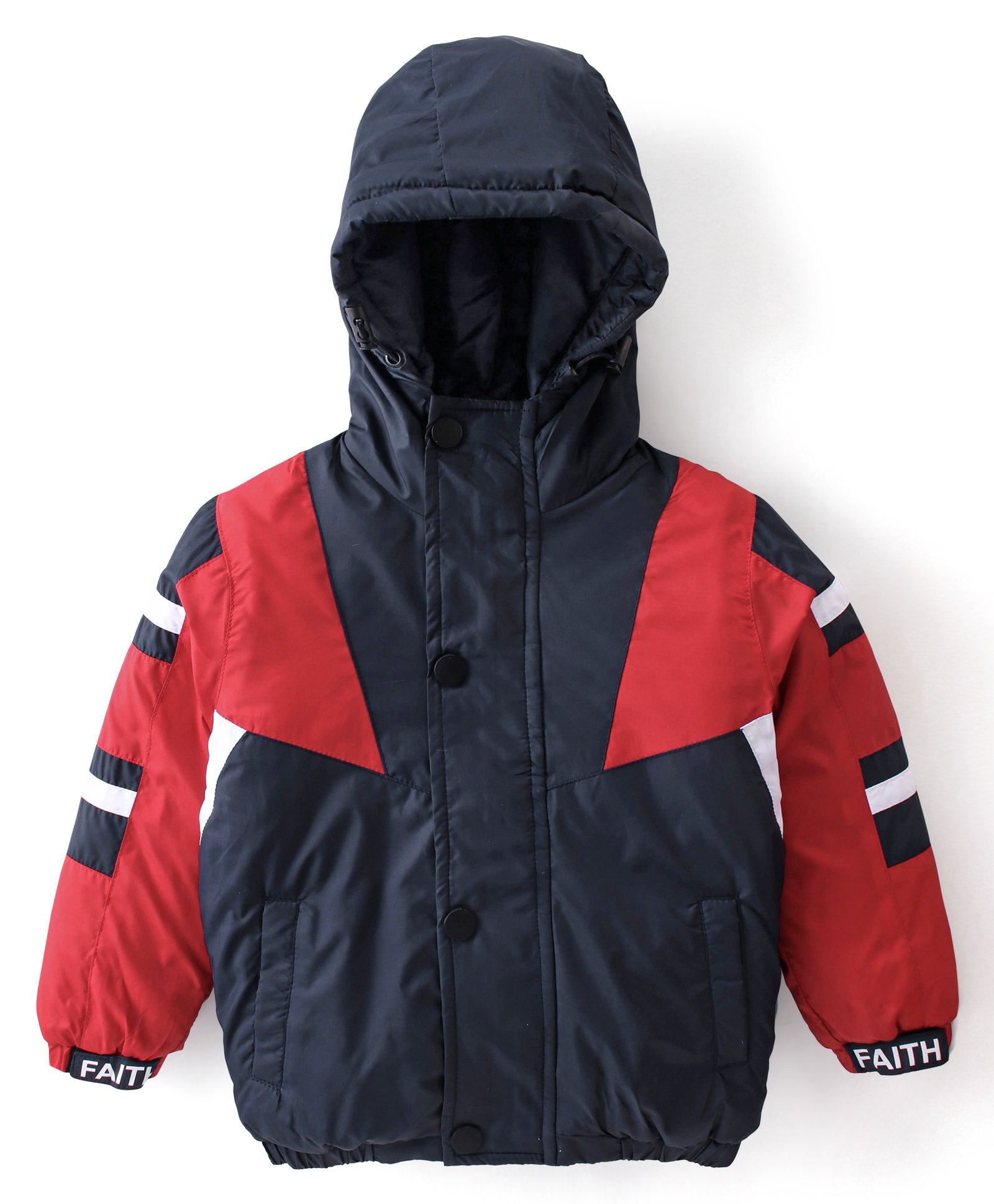 Babyhug Woven Full Sleeves Jacket With Hood - Red & Navy Blue-image-11