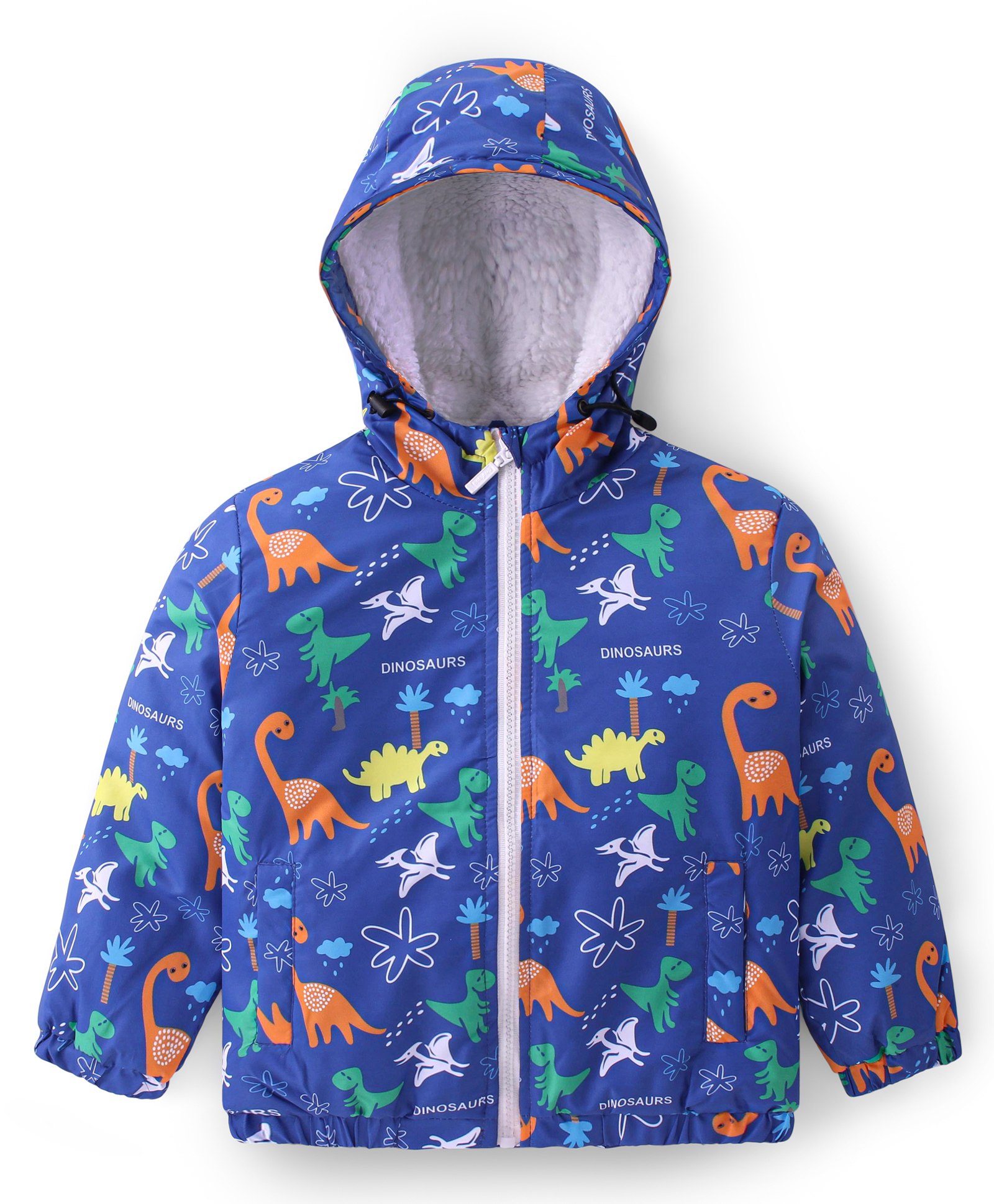 Babyhug Full Sleeves Padded & Hooded Jacket Dino Print- Blue-image-27