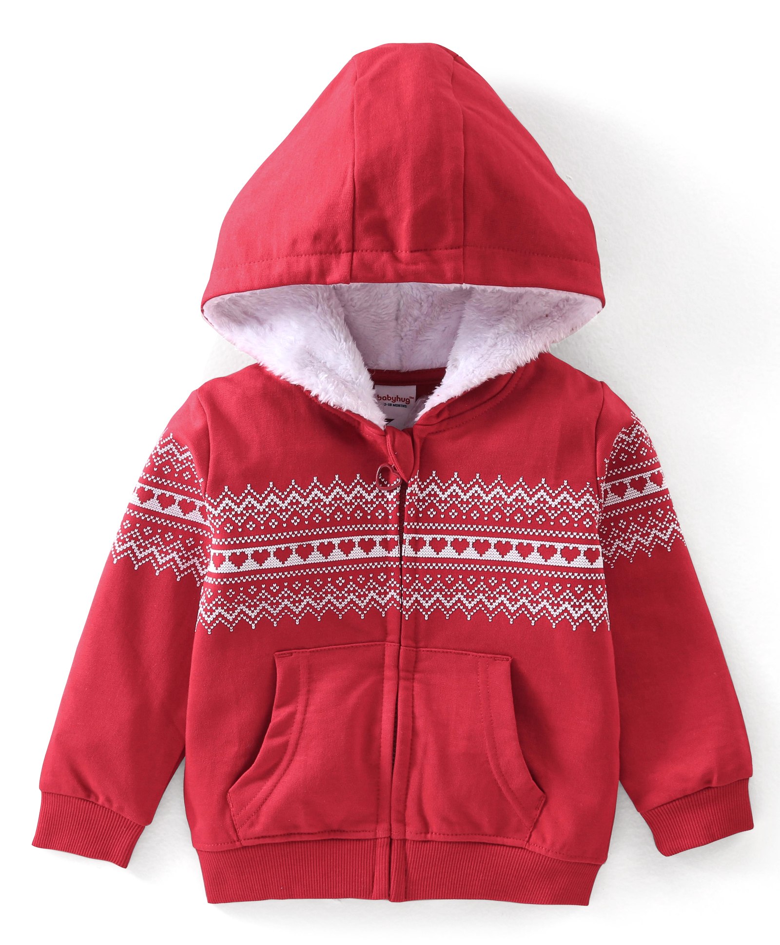 Babyhug Full Sleeves Hooded Sweat Jacket With Zipper and HD Print Detailing - Red-picture-14