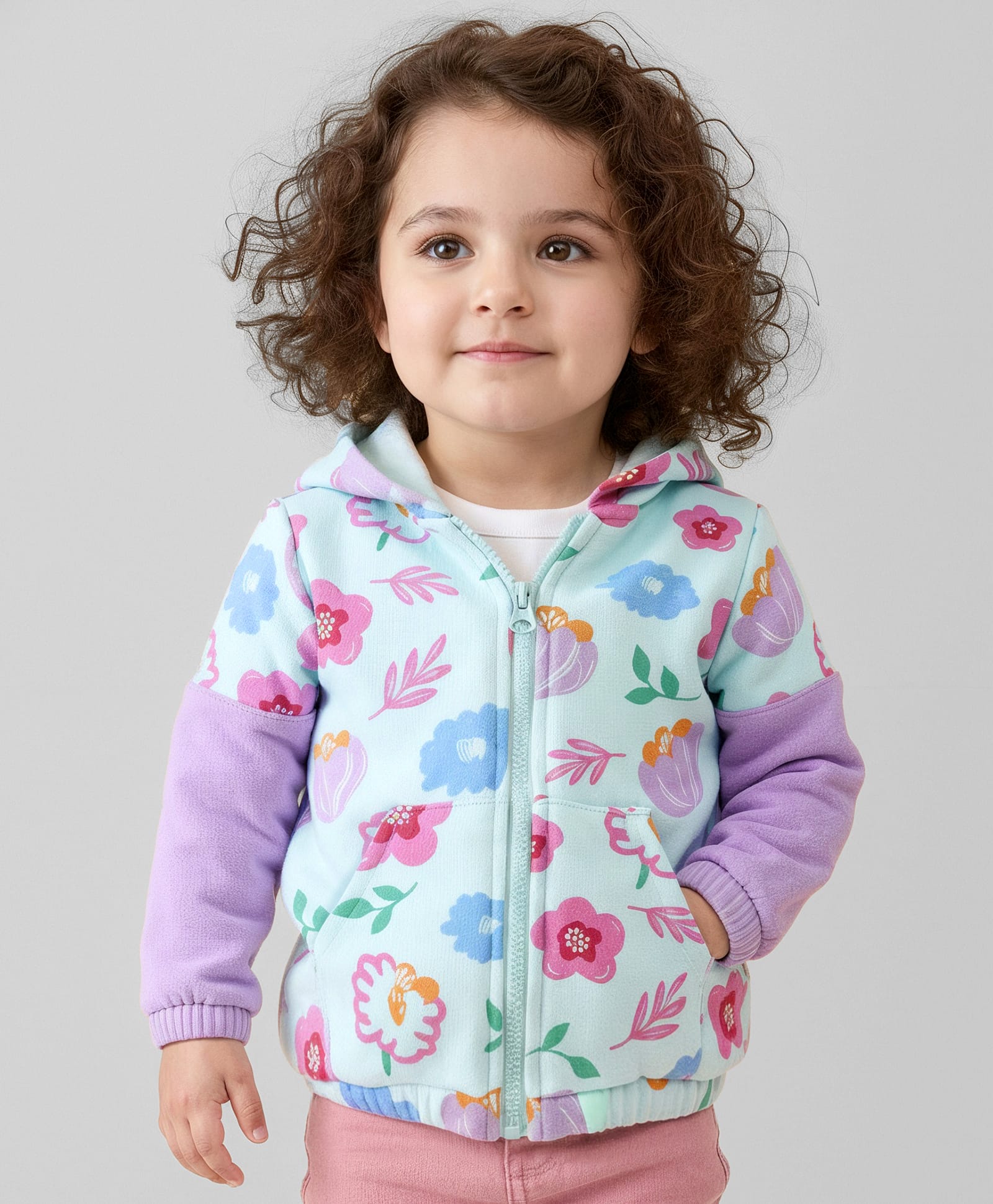 Babyoye Eco Conscious 100% Cotton Full Sleeves Sweatjacket Floral Printed - Blue-picture-20