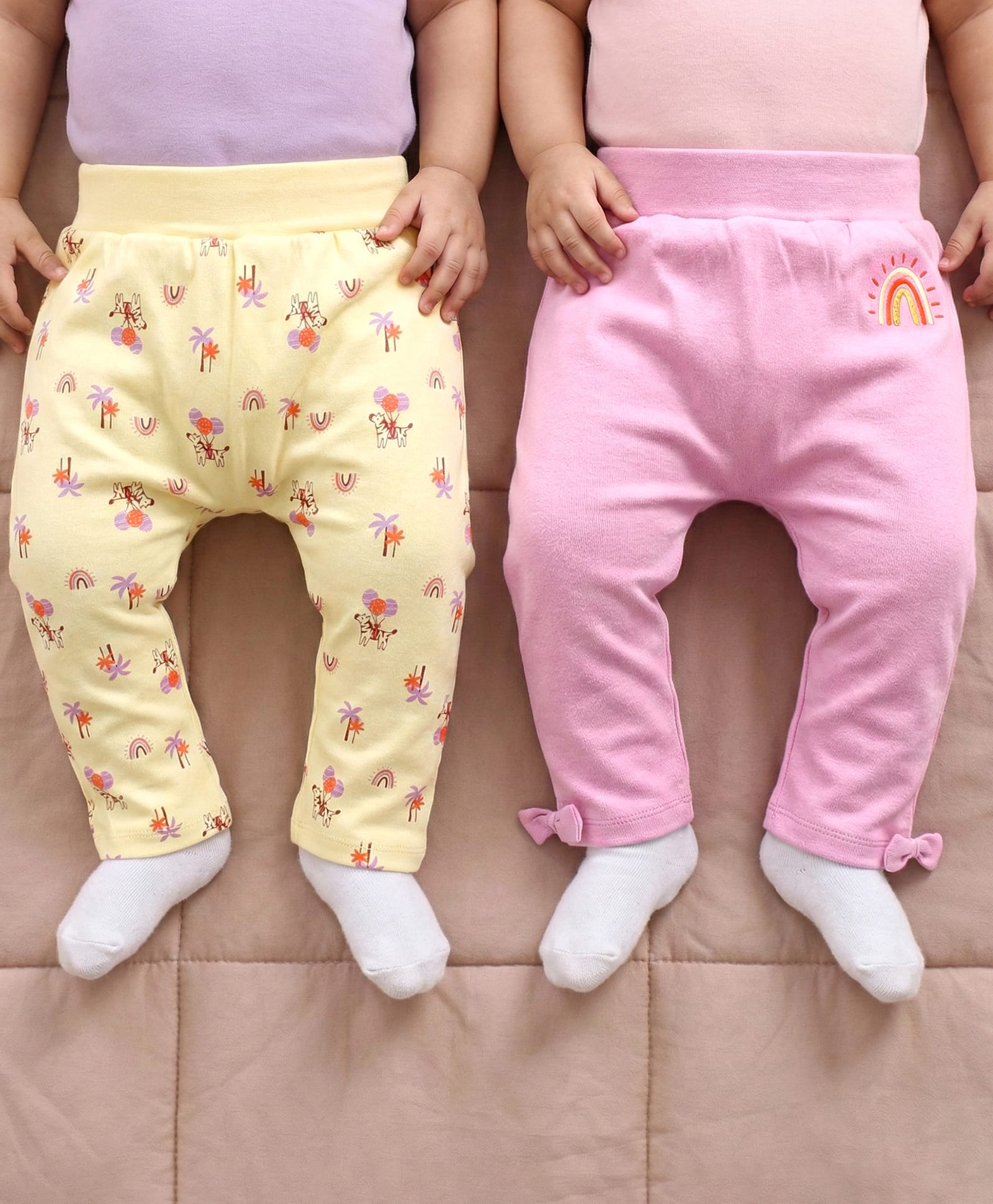 Babyoye Eco Conscious 100% Cotton Full Length Diaper Leggings Zebra Print Pack of 2- Yellow & Pink-image-43