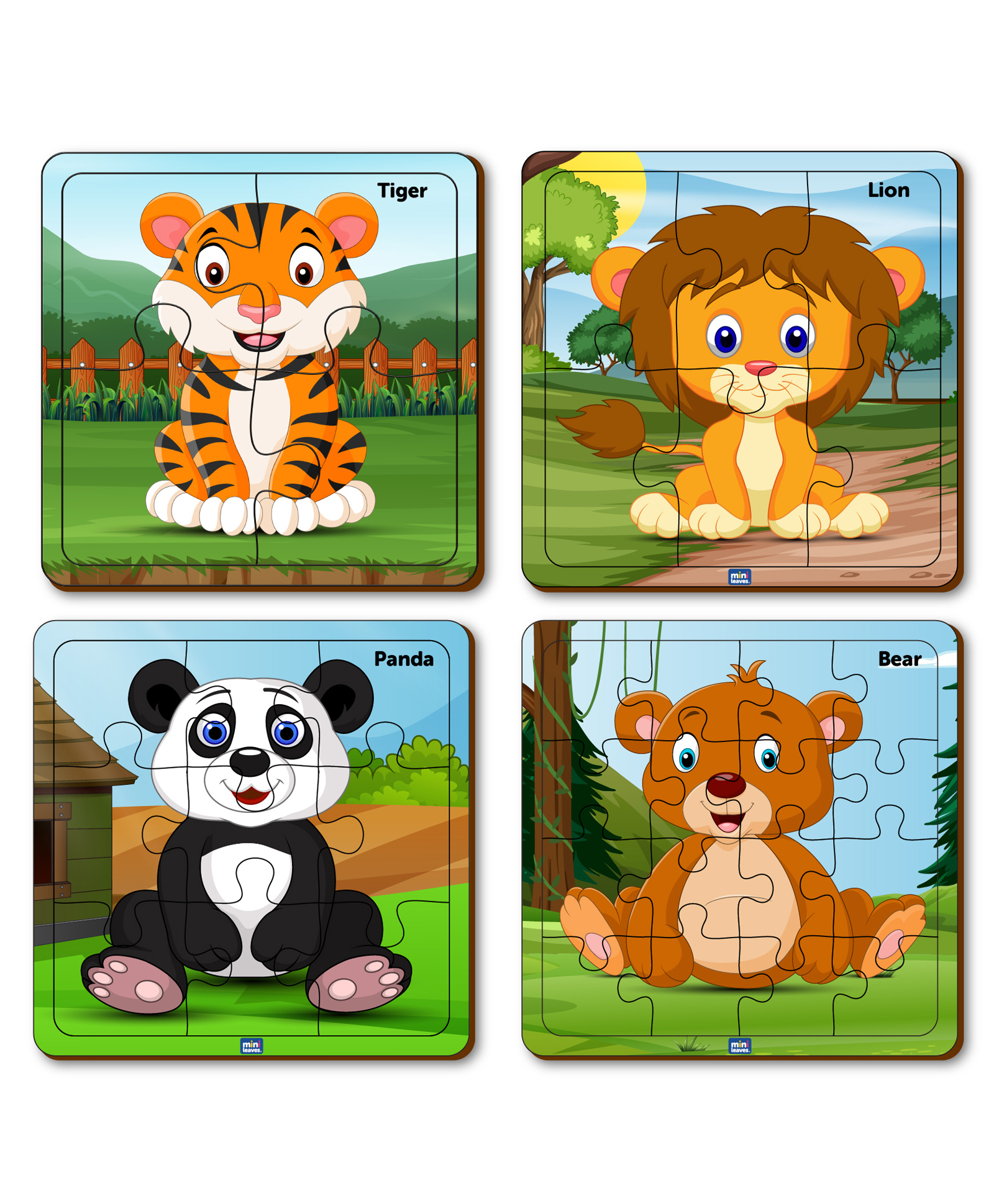 minileaves Mini Leaves Wild Animal Themed 4 In A Box Level Up Wooden Puzzles- 36 Pieces-picture-26
