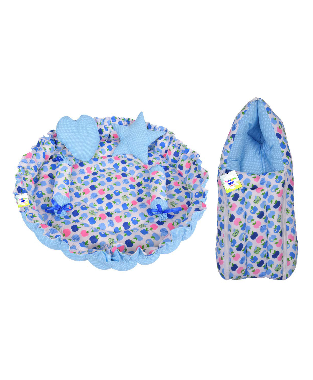 Toddylon Newborn Baby Bedding Combo Sleeping Essential Reversible Nest Bed & Carry Bag - Blue-picture-34