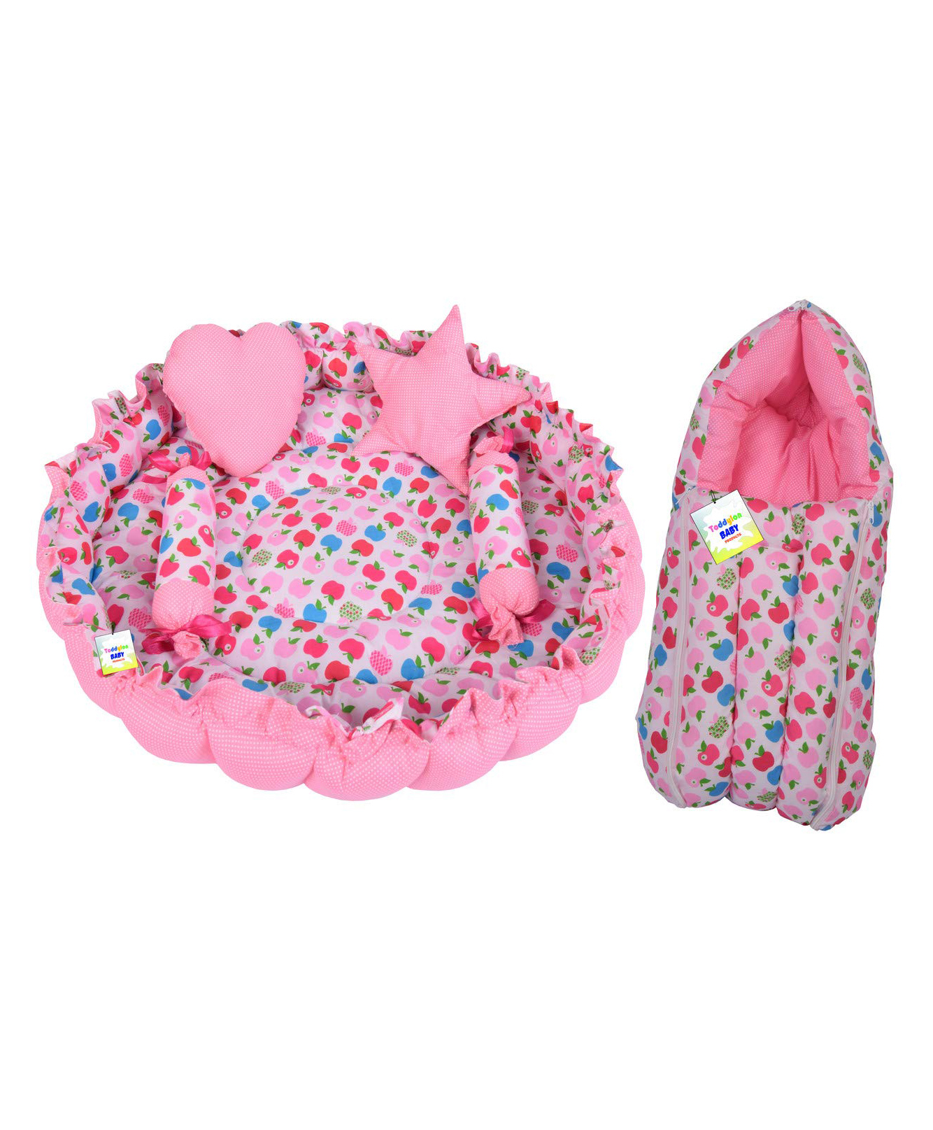 Toddylon Newborn Baby Bedding Combo Sleeping Essential Reversible Nest Bed & Carry Bag - Pink-picture-35