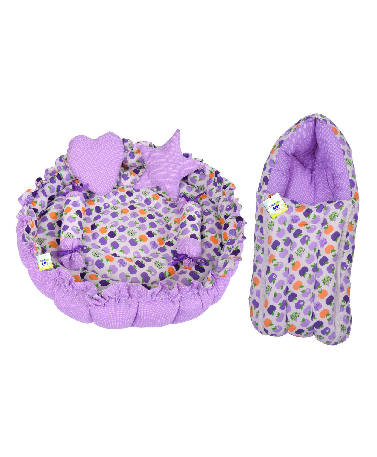 Toddylon Newborn Baby Bedding Combo Sleeping Essential Reversible Nest Bed & Carry Bag - Purple-picture-36
