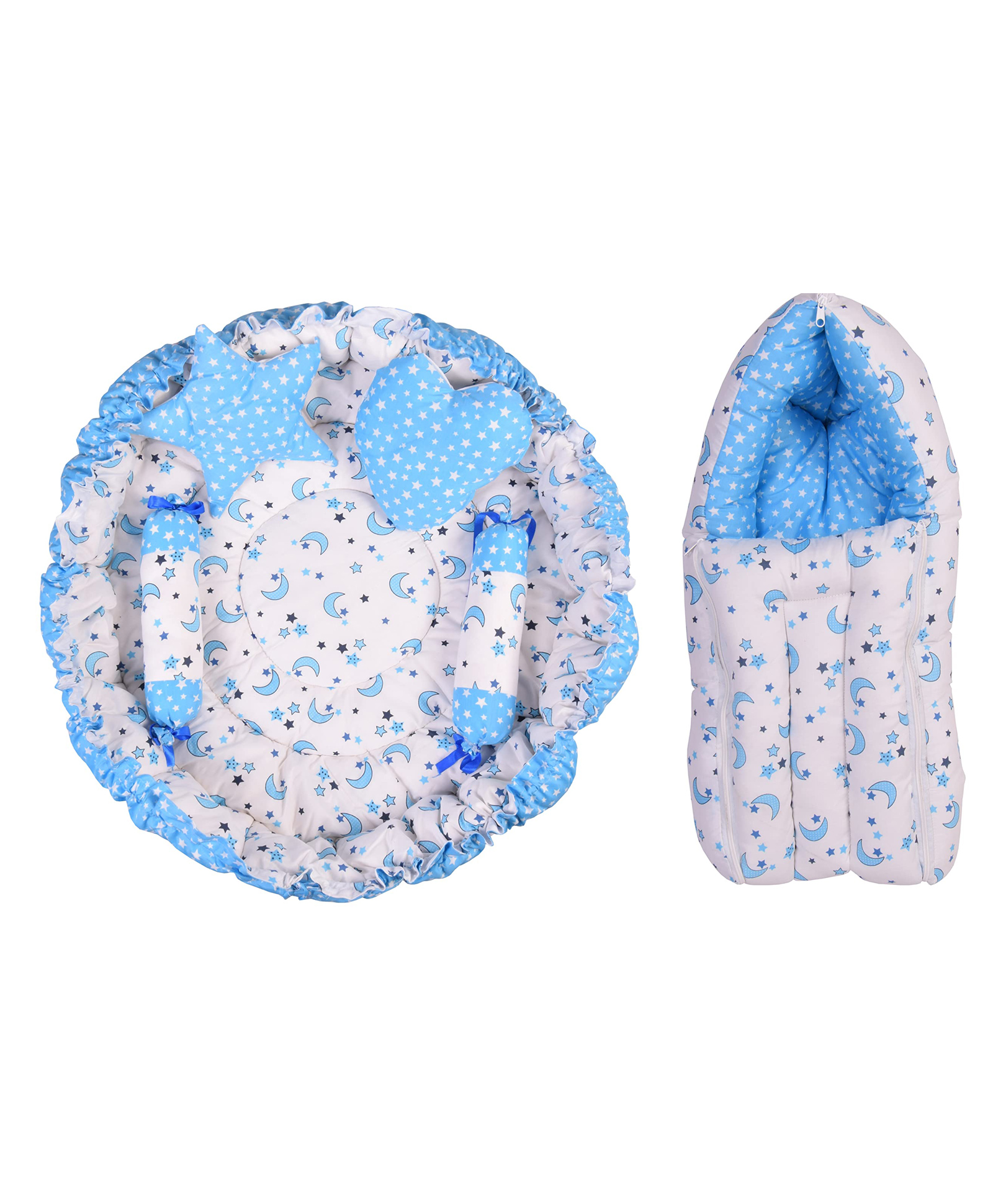 Toddylon Baby Bedding Combo Sleeping Essential Reversible Nest Bed & Carry Bag - Blue-image-3