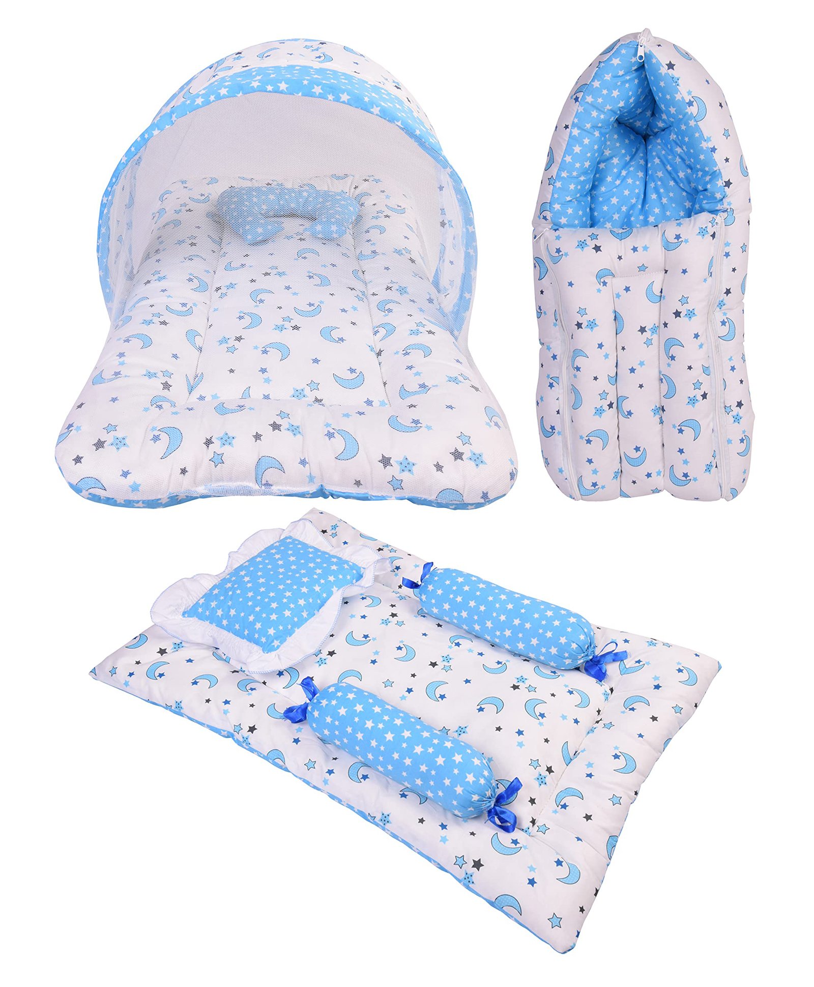 Toddylon Baby Bedding Combo Mattress with Net Sleeping Bag 4 Pcs Gaddi Set - Blue-picture-20