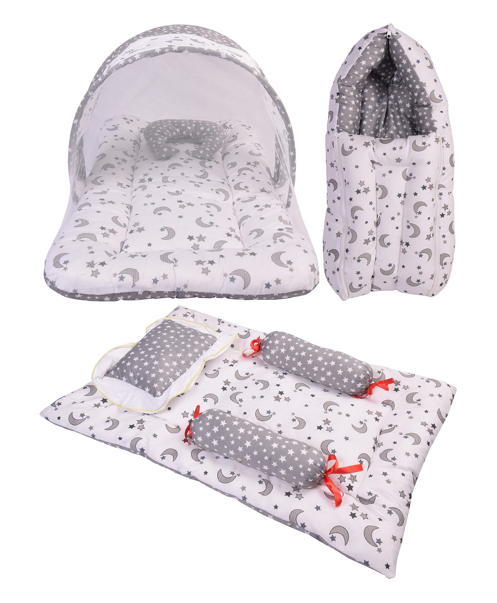 Toddylon Baby Bedding Combo Mattress with Net Sleeping Bag 4 Pcs Gaddi Set - Grey-picture-19