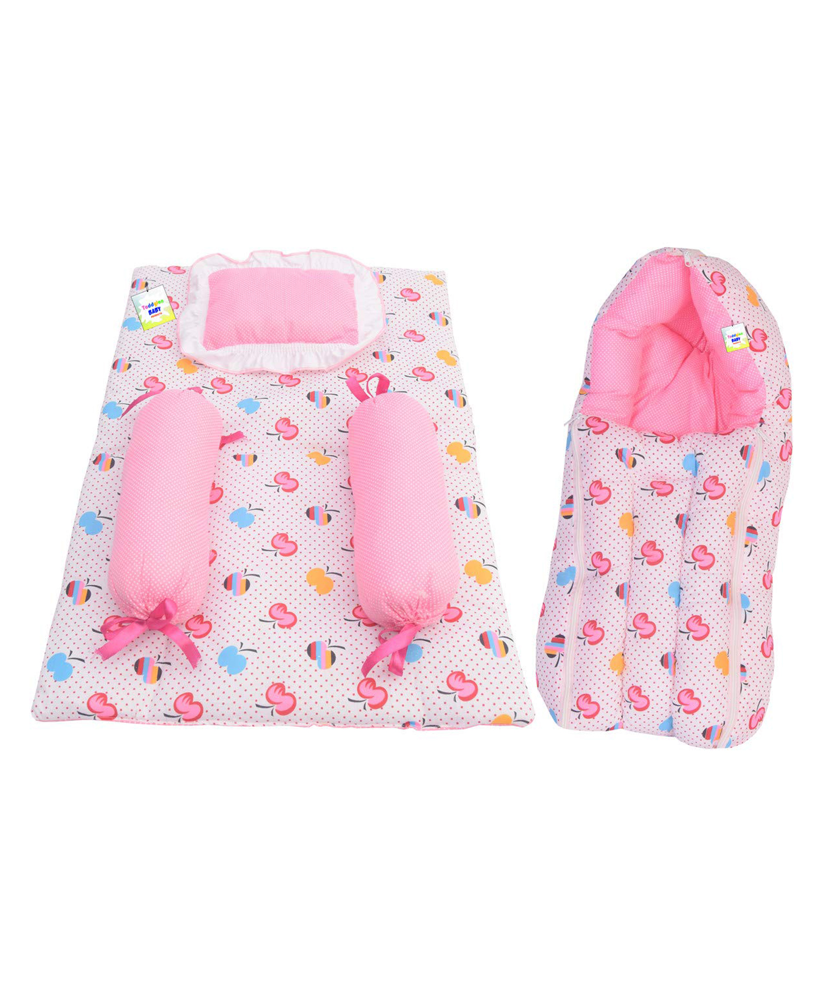 Toddylon Baby Bedding for New Born Sleeping Bag & 4 Pcs Gaddi Set - Pink-image-18