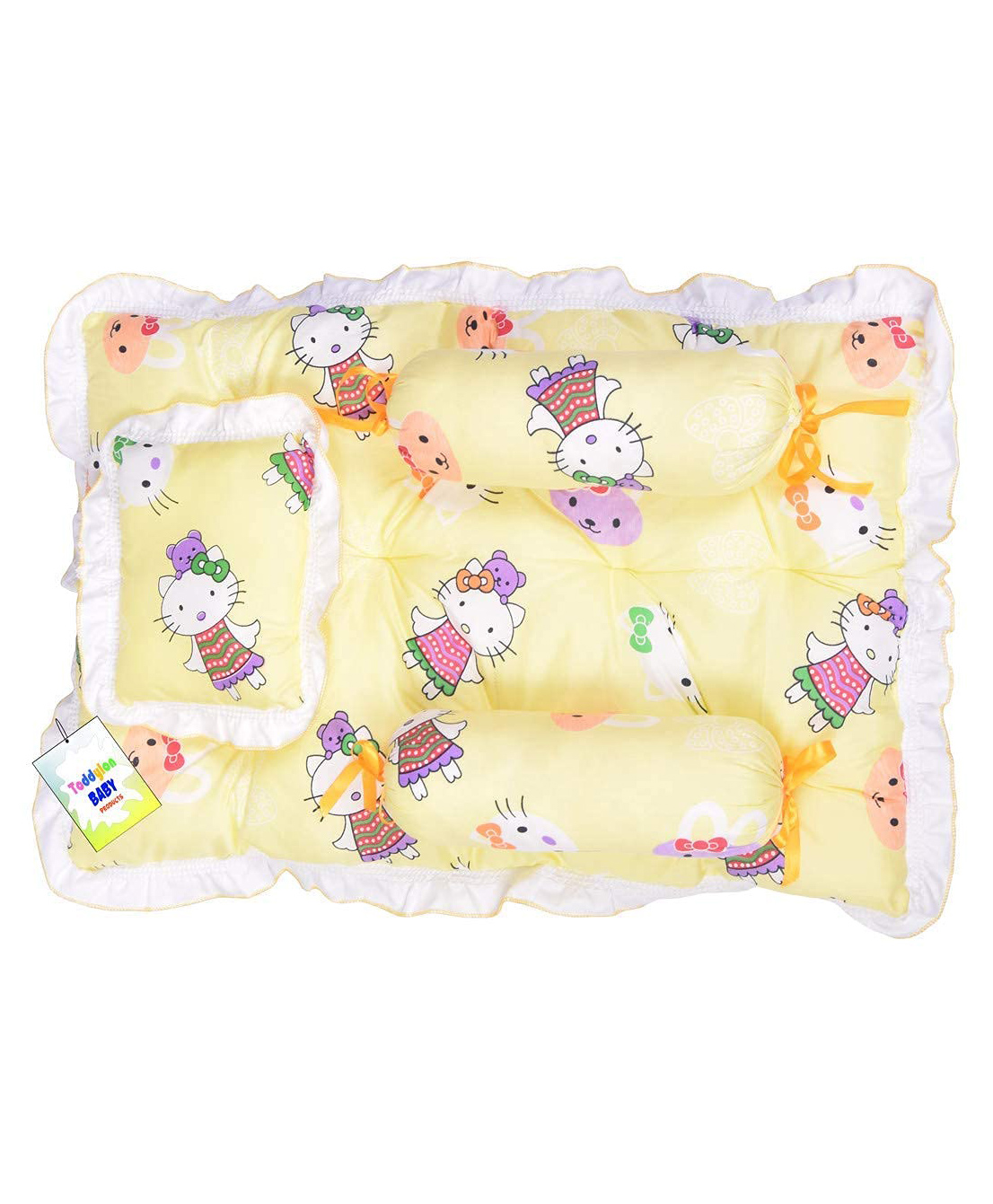 Toddylon Baby Bedding Set New Born Mattress Gaddi With Pillow & Bolsters - Yellow-image-9