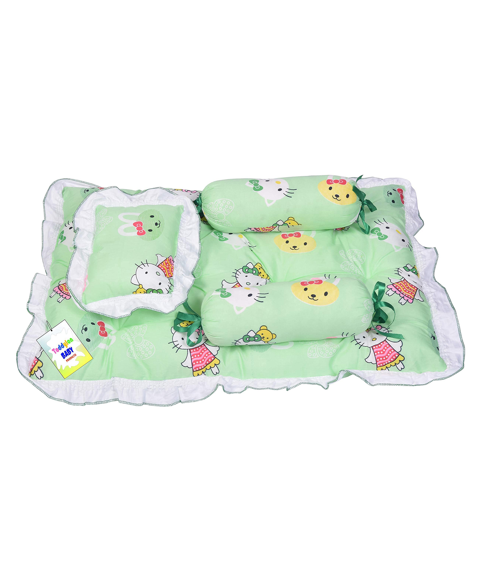 Toddylon Baby Bedding Set New Born Mattress Gaddi With Pillow & Bolsters - Green-picture-30
