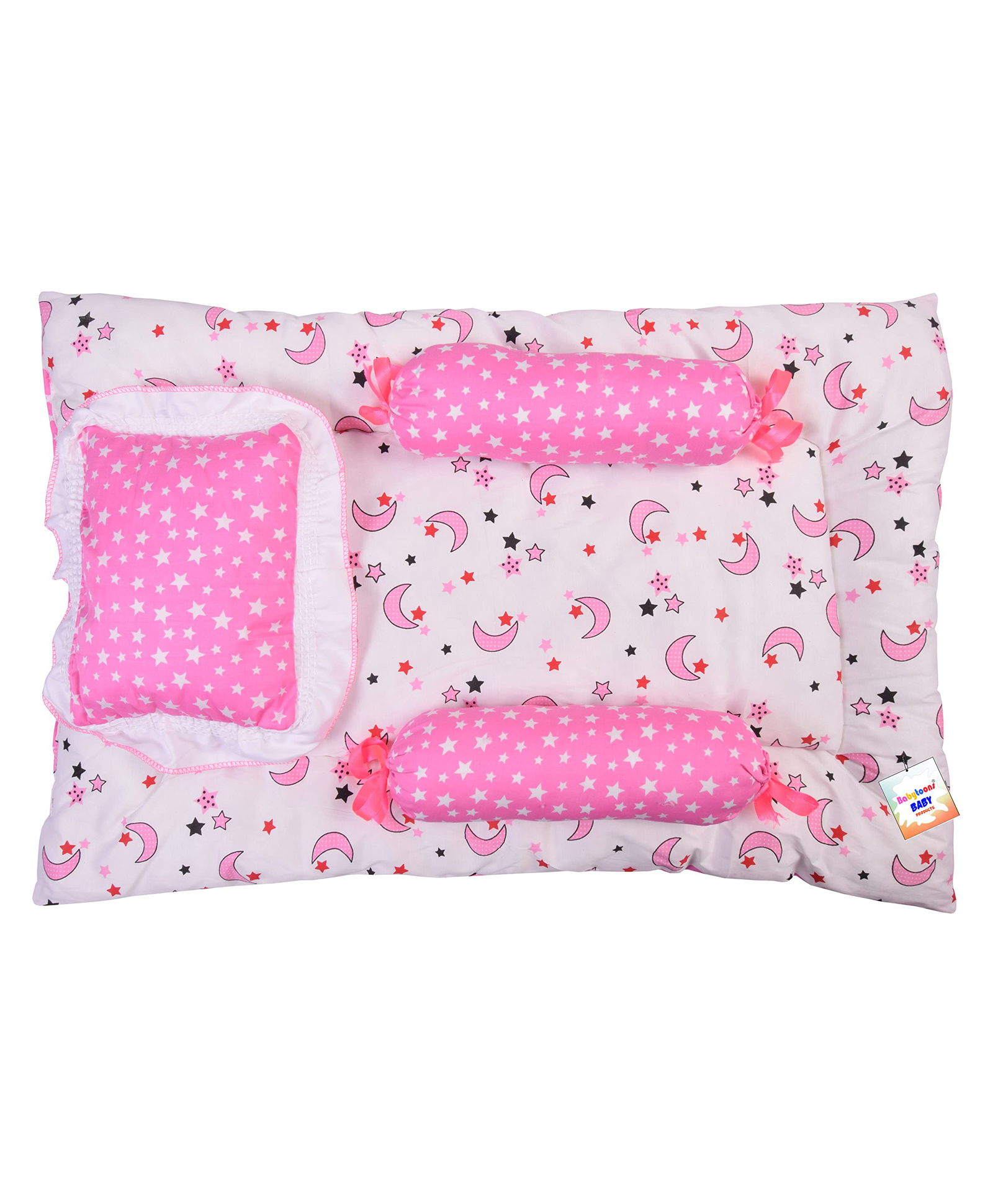Toddylon Baby Bedding Set New Born Mattress Gaddi with Pillow & Bolsters - Pink-picture-34