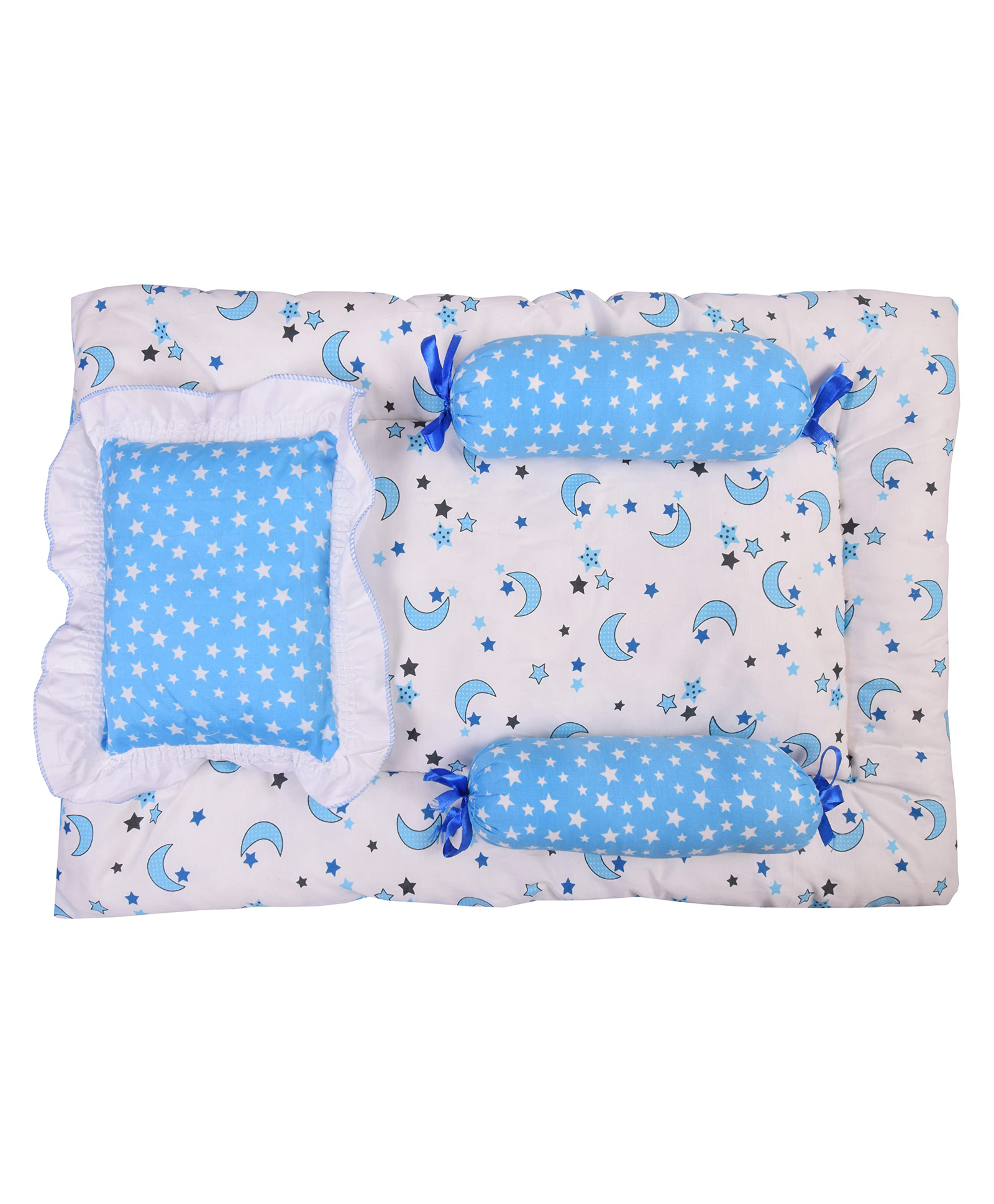 Toddylon Baby Bedding Set New Born Mattress Gaddi with Pillow & Bolsters- Blue-picture-35