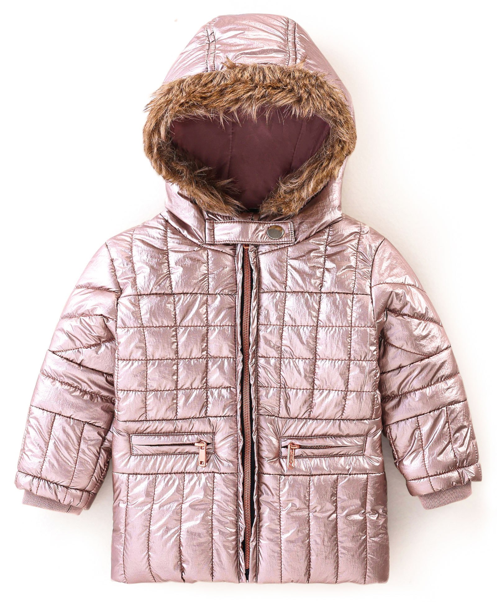 Bonfino Full Sleeves Padded Jacket with Hood Solid Colour Pattern - Pink-image-24