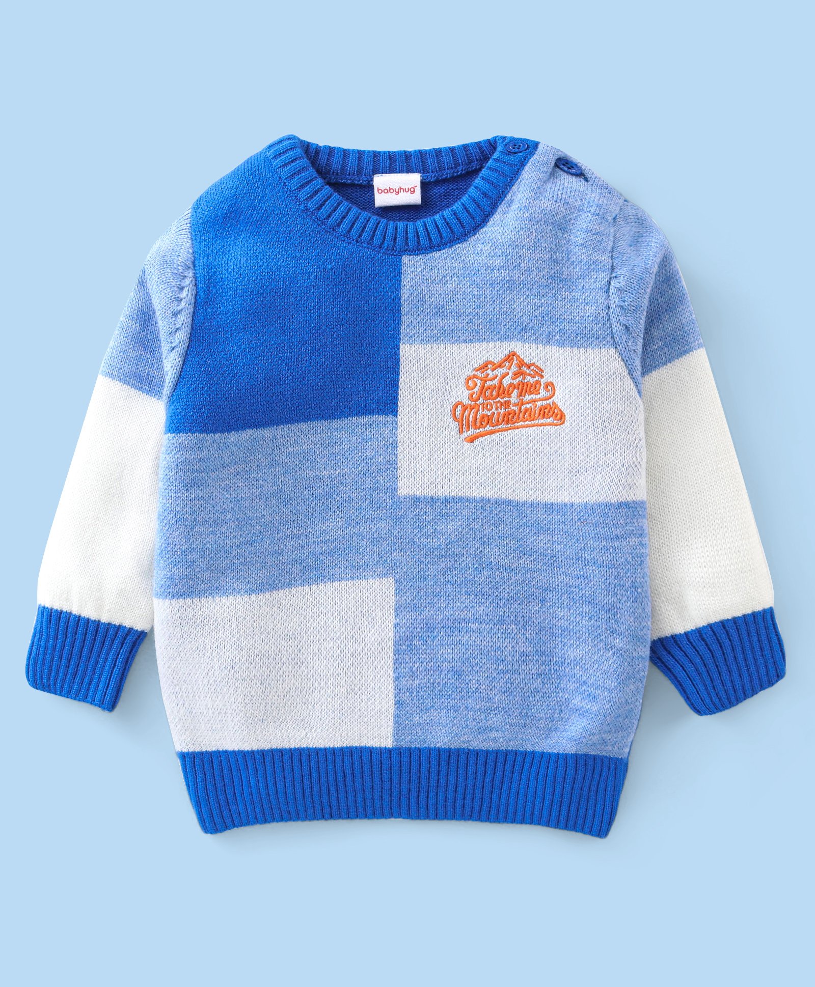 Babyhug Acrylic Knit  Full Sleeves Colour Block Pullover - Blue-image-12