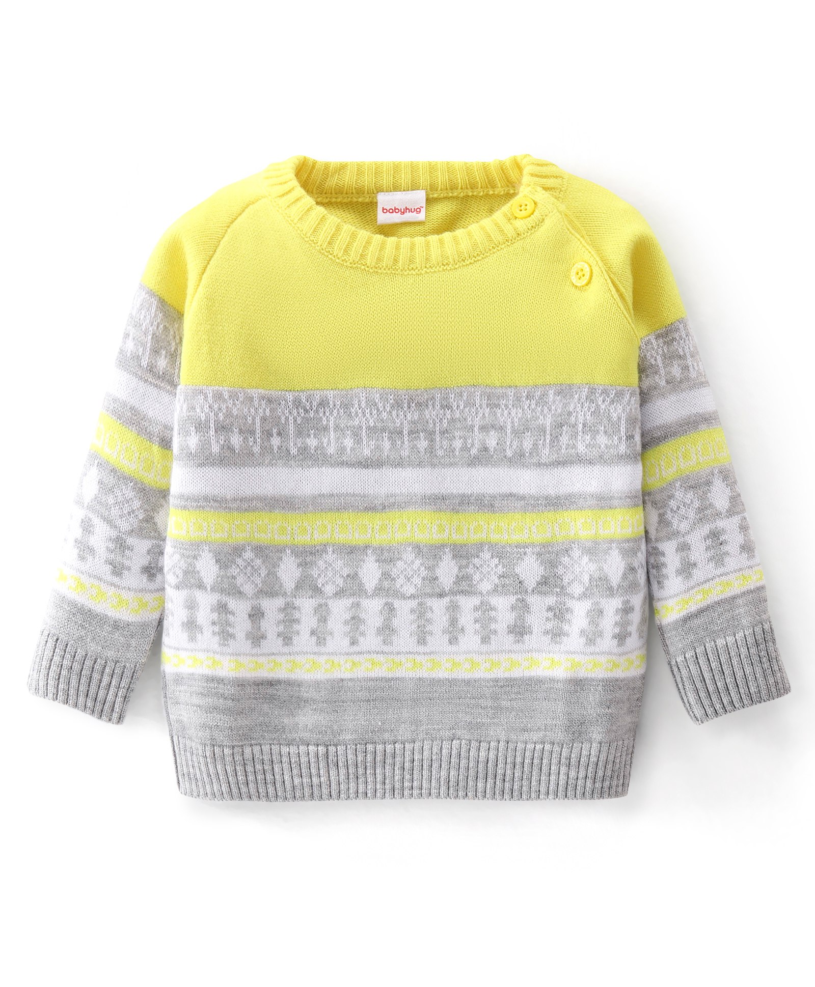 Babyhug Knit Full Sleeves Intarsia Pullover - Multicolor-image-3
