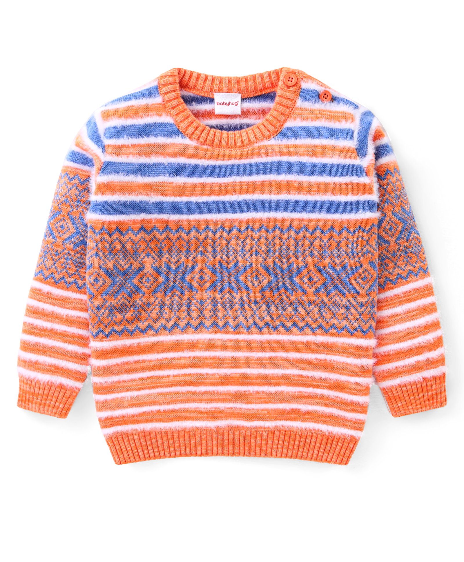 Babyhug Acrylic  Knit Full Sleeves Stripes Pullover -  Multicolour-image-26