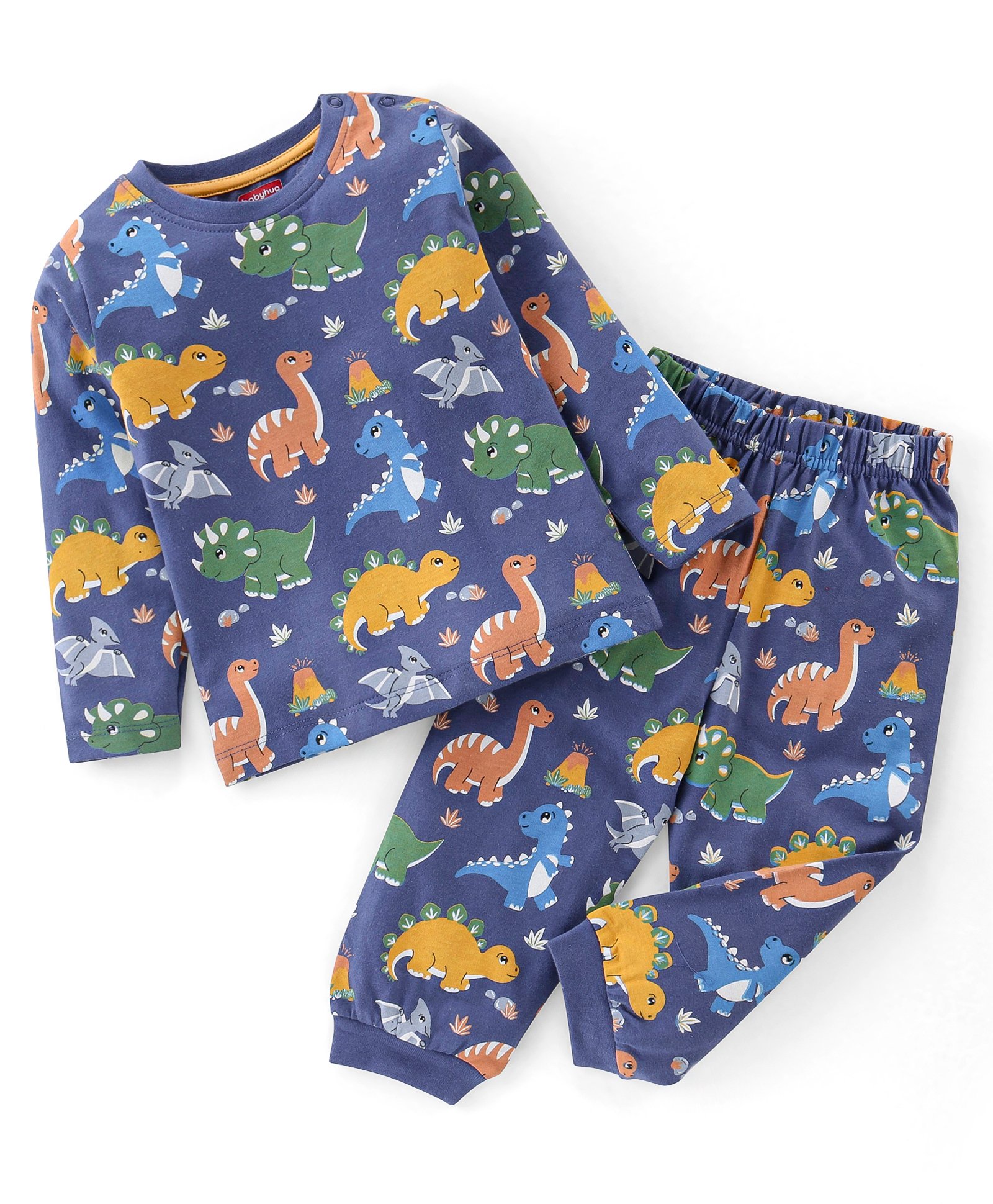 Babyhug Cotton Full Sleeves Night Suit Dino Print- Navy-image-49