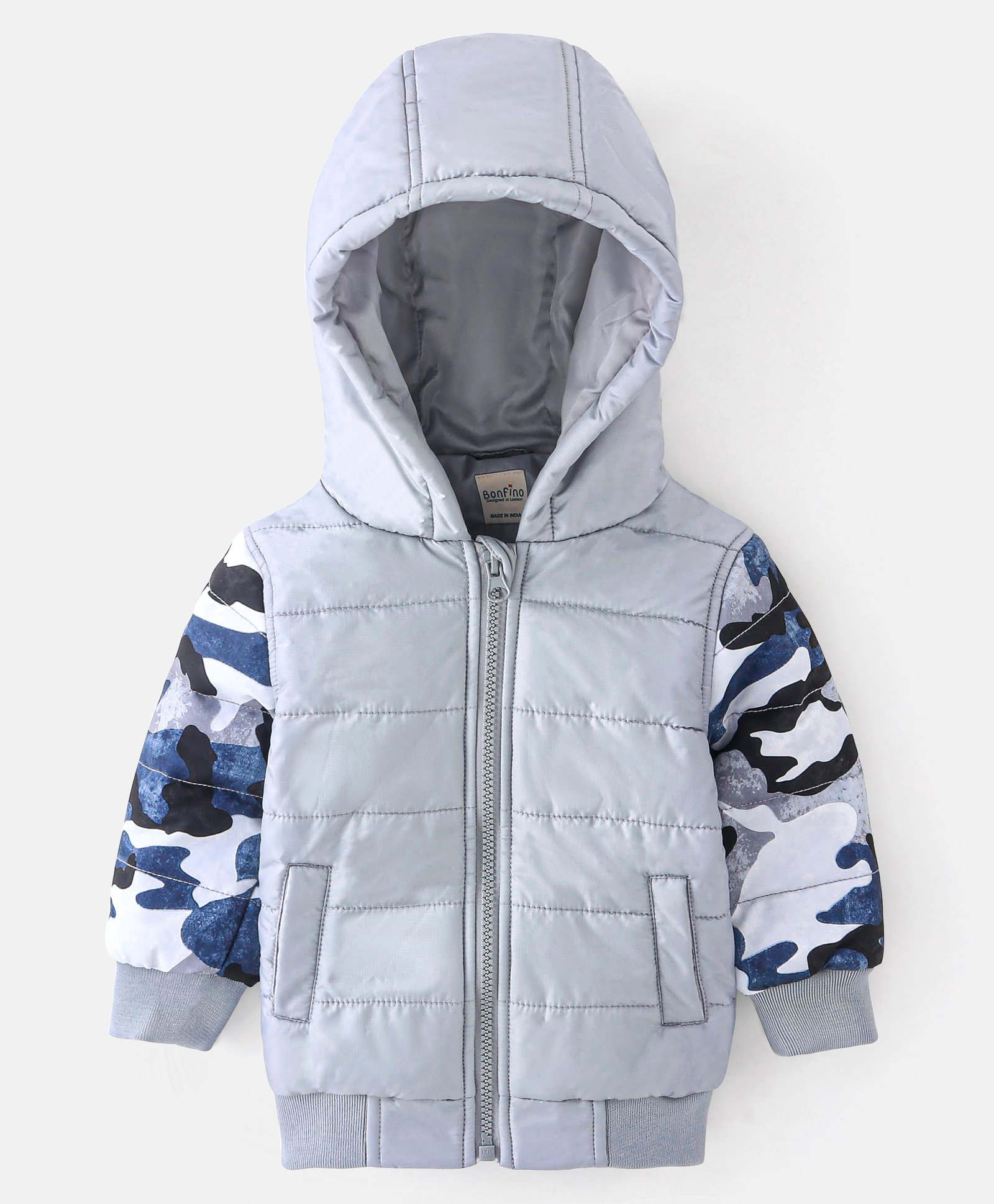 Bonfino Full Sleeves Hooded Padded Jacket Camo Print- Grey-picture-12