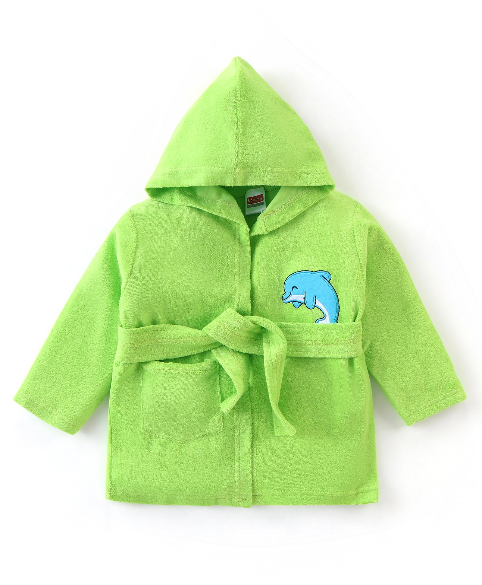Babyhug Terry Full Sleeves Hooded Bath Robe Dolphin Print- Green-image-24