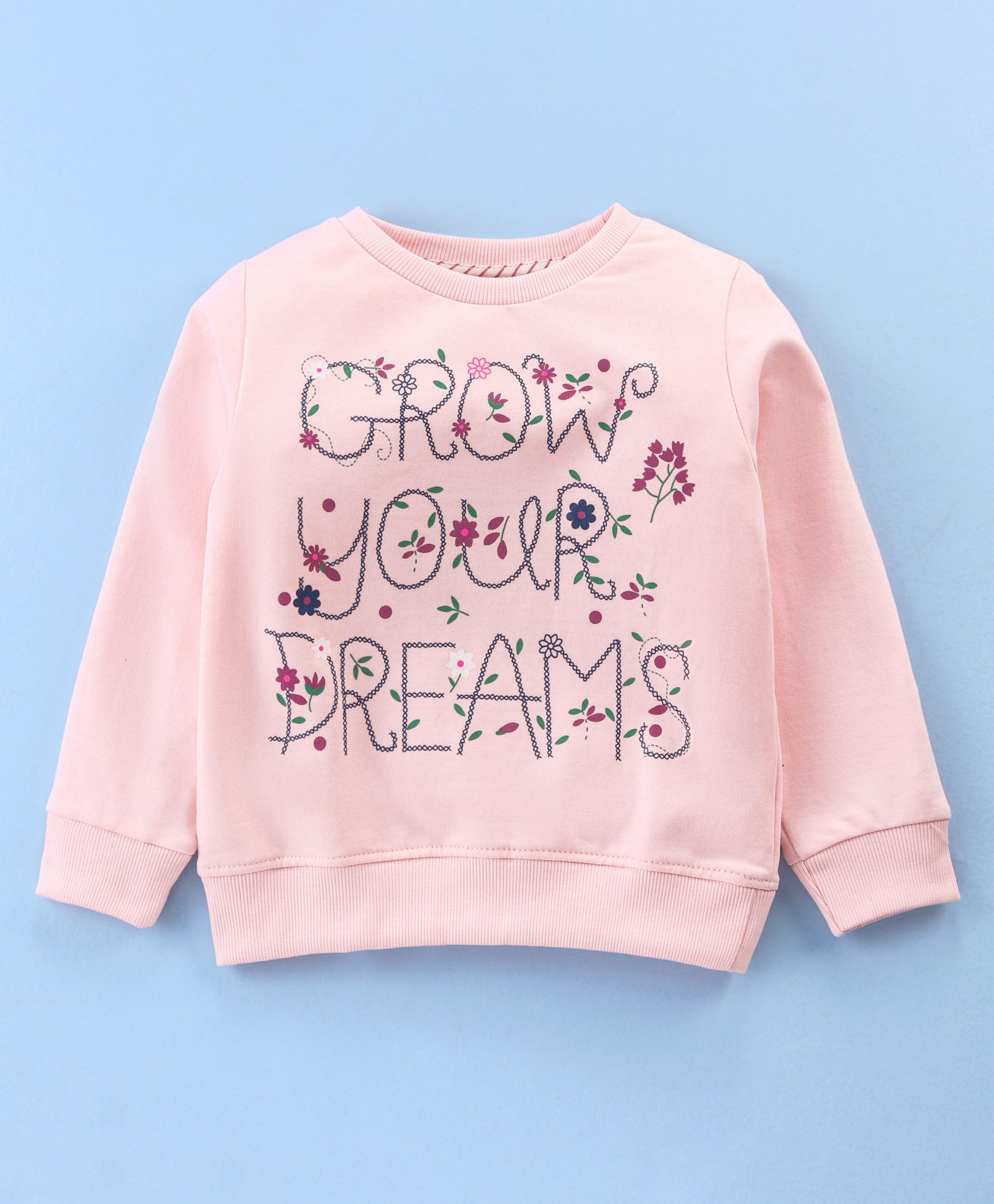 Ollypop Cotton Looper Knit Full Sleeves Sweatshirt Text & Floral Print - Pink-picture-48