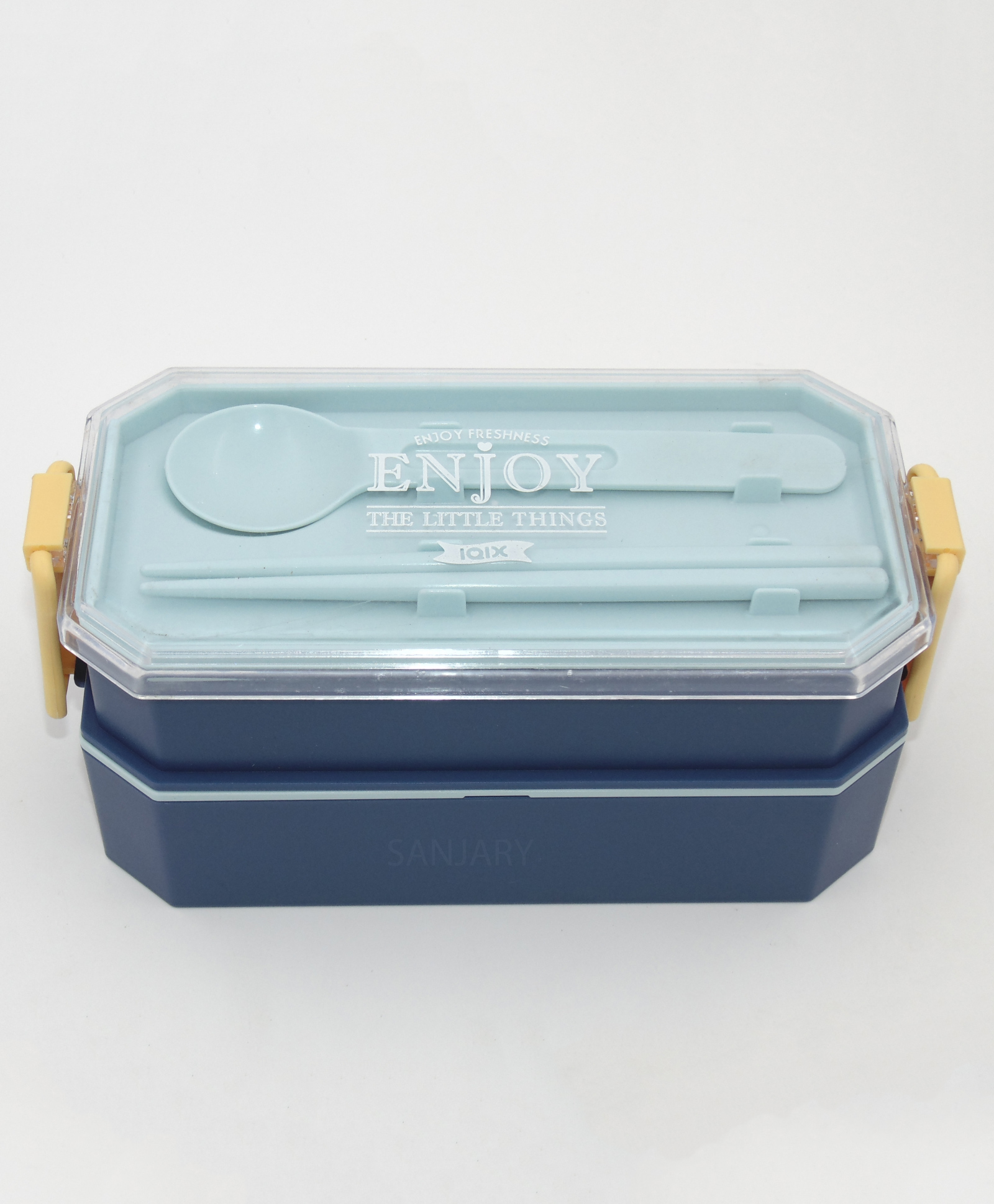 Sanjary 2 Layer Plastic Lunch Box With Cutlery - Blue-image-10