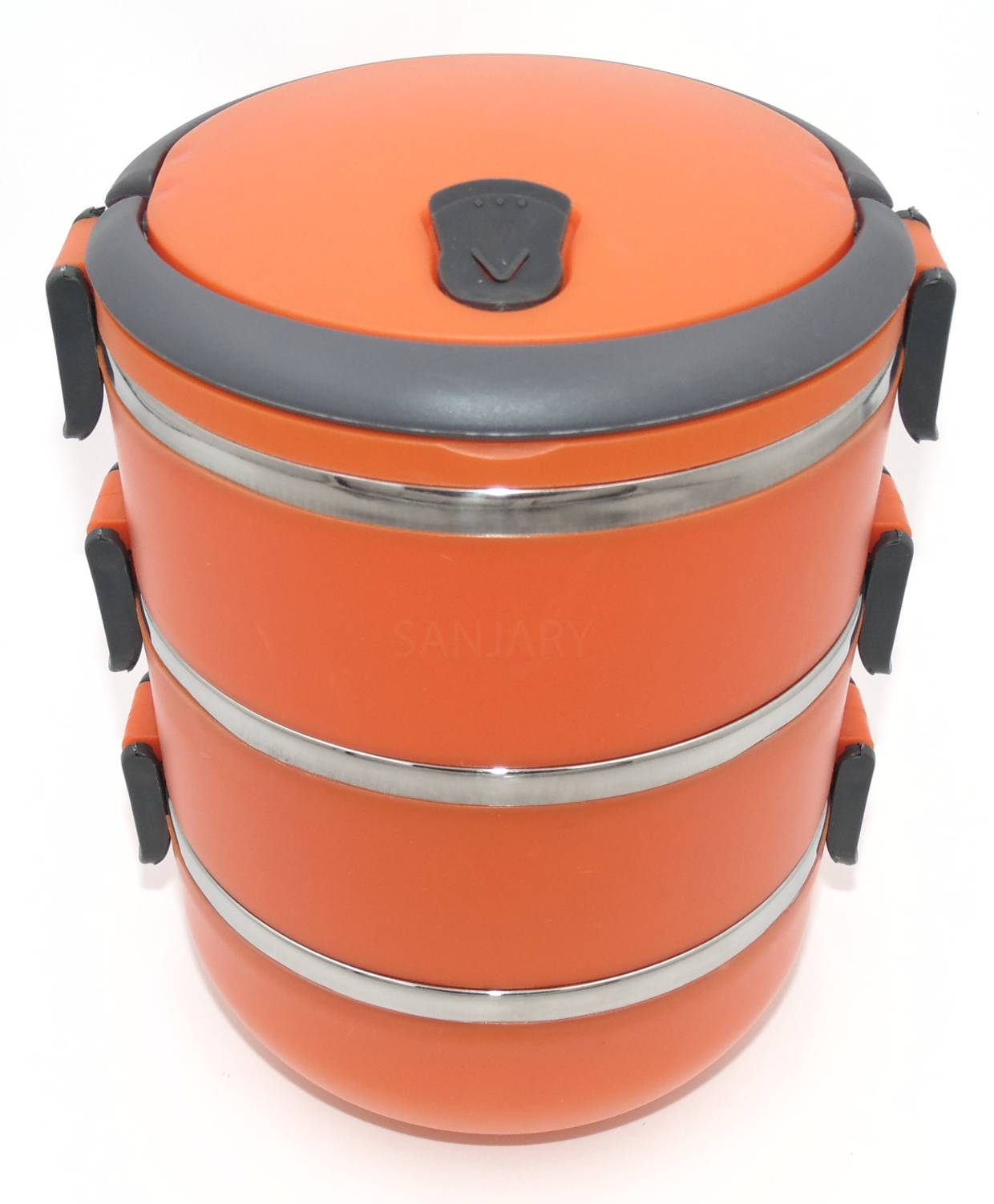 Sanjary 3 Layers 304 Stainless Steel Inner Insulated Airtight Leakproof With Handle Lunch Box 2100 ml - Orange-picture-18