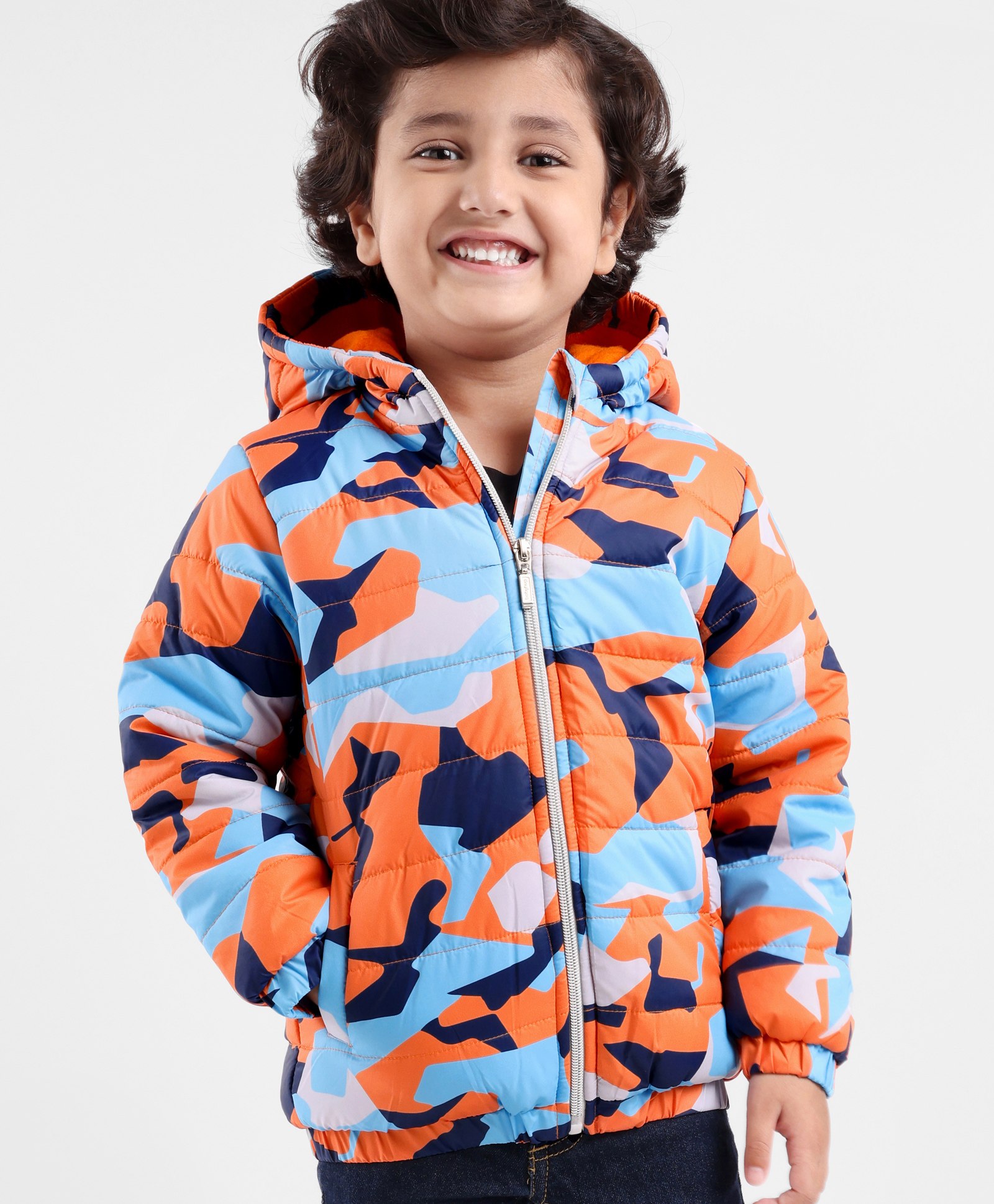 Babyhug Full Sleeves Hoodie With Camouflage Print - Orange & Blue-picture-22