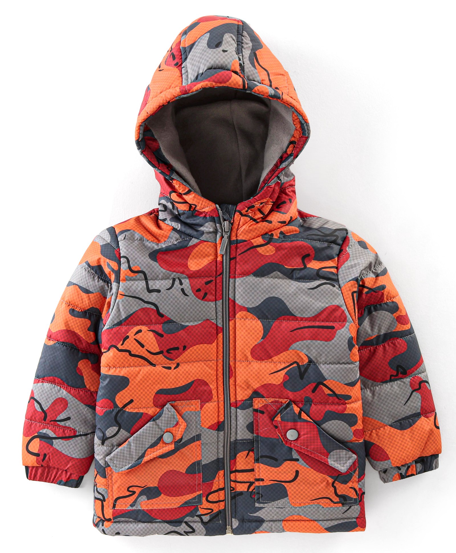 Babyhug Full Sleeves Hooded & Padded Jacket Camo Print- Orange Red & Grey-image-8