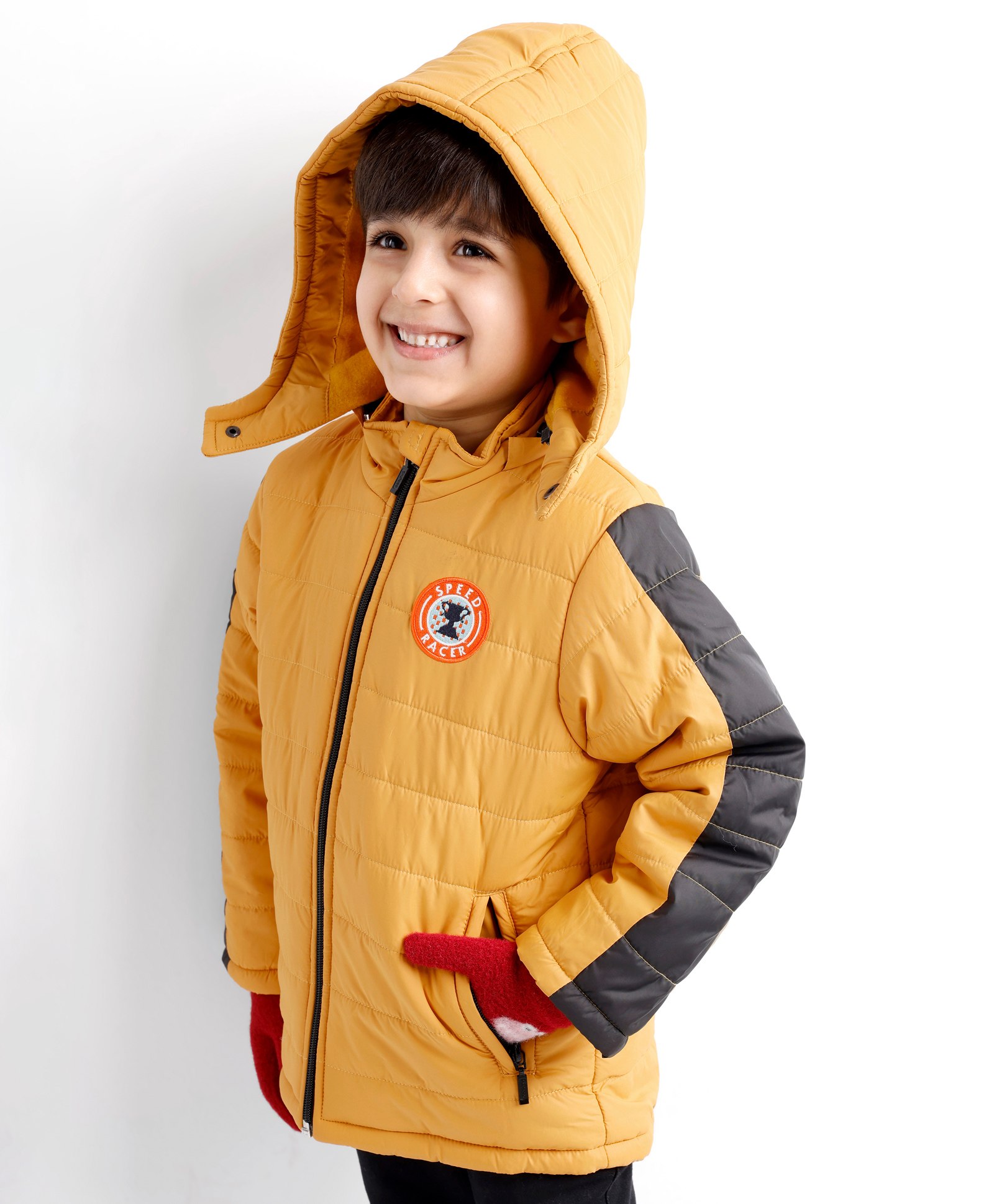 Babyhug Full Sleeves with Detachable Hood Padded Quilted Jacket - Mustard Yellow-image-22