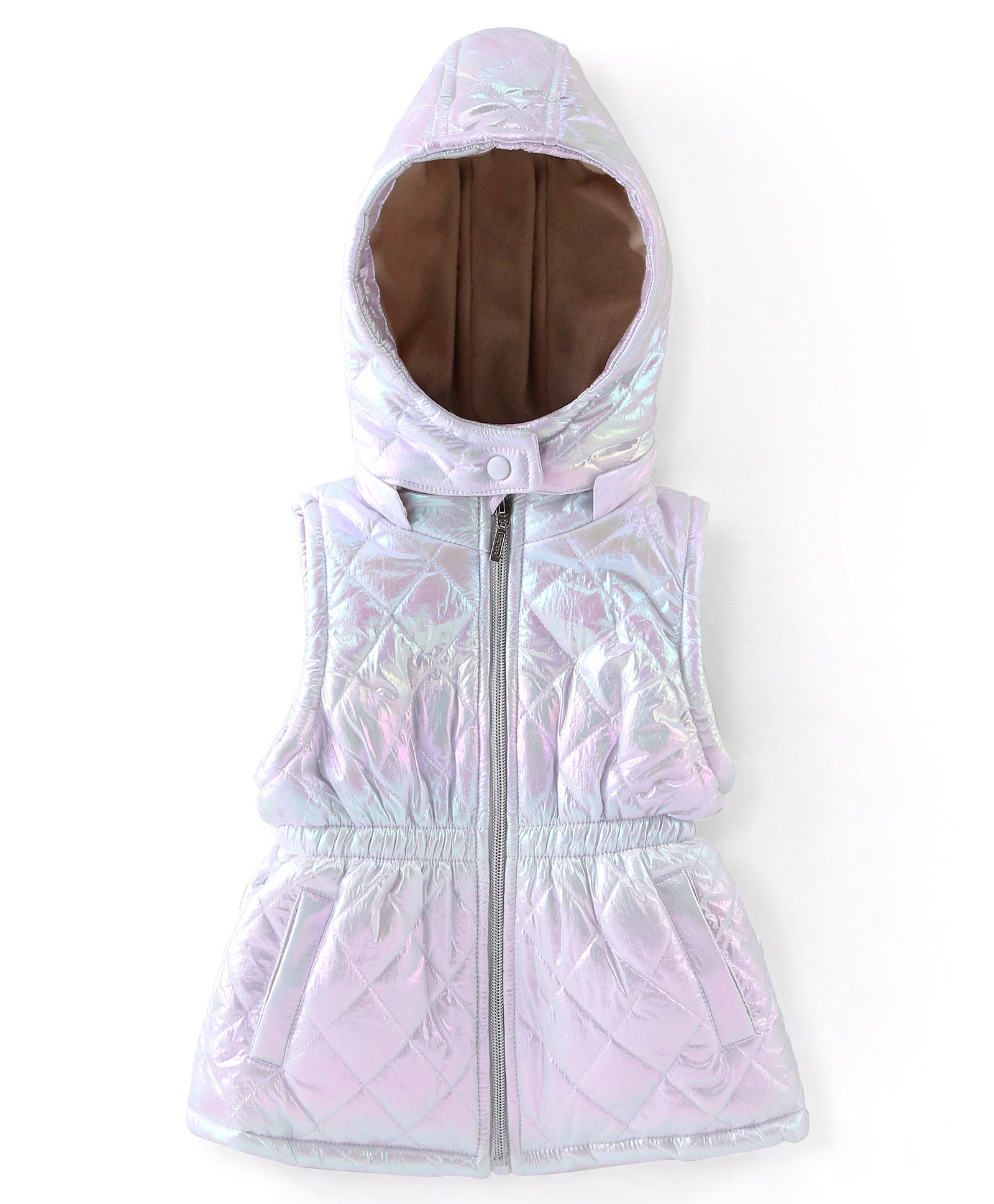 Babyhug Sleeveless Holographic Hoodie - White-picture-15