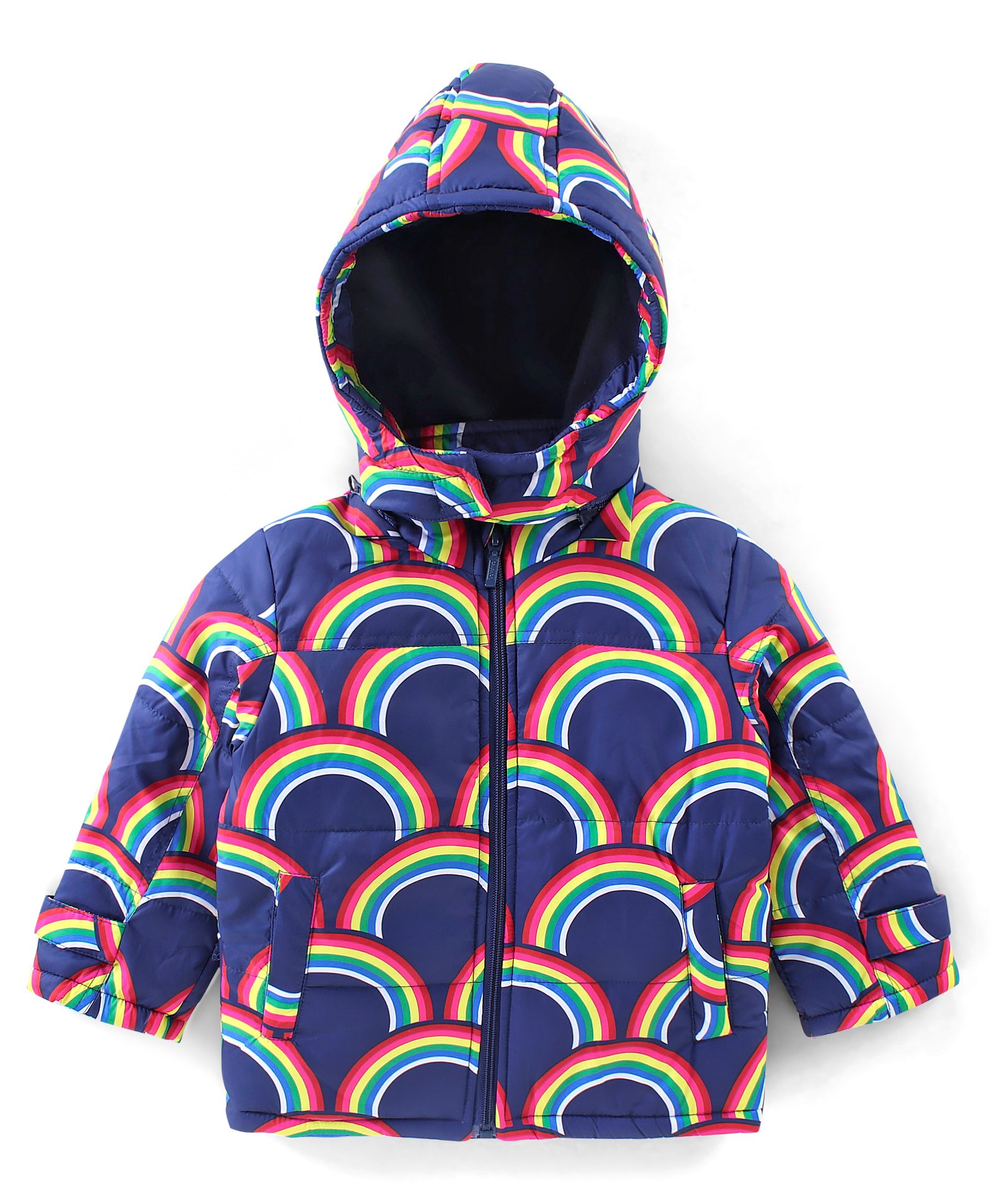 Babyhug Full Sleeves Puffed Hooded Jacket Rainbow Printed - Purple-picture-21