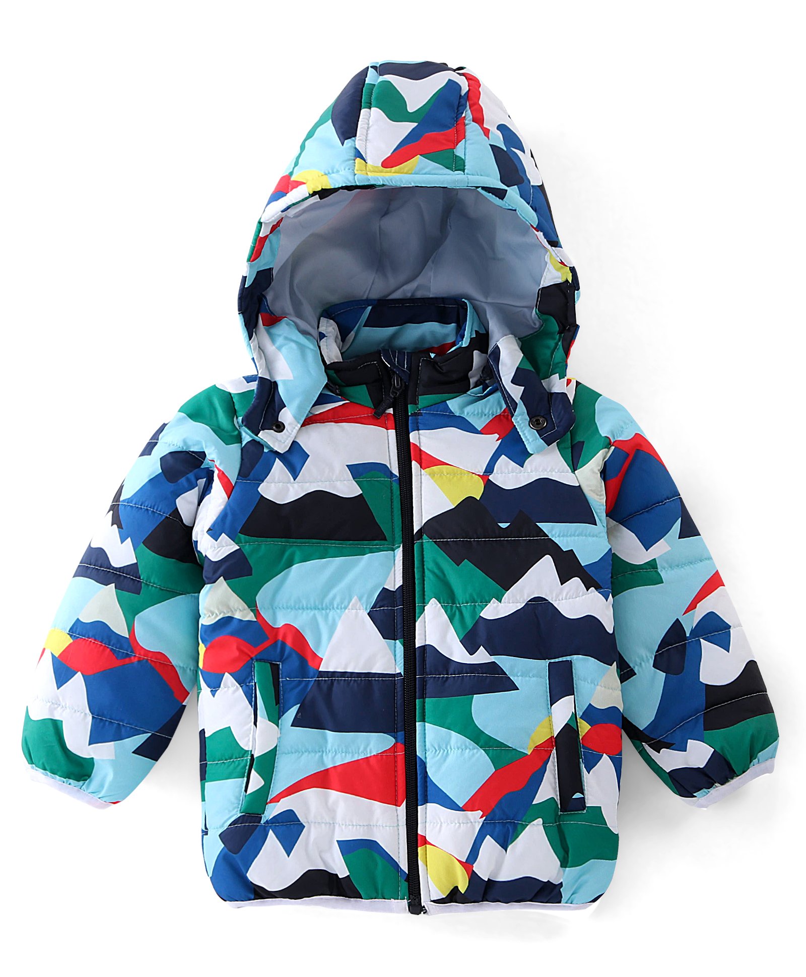 Babyhug Full Sleeves Quilted Jacket with Abstract Print - Blue & White-image-45