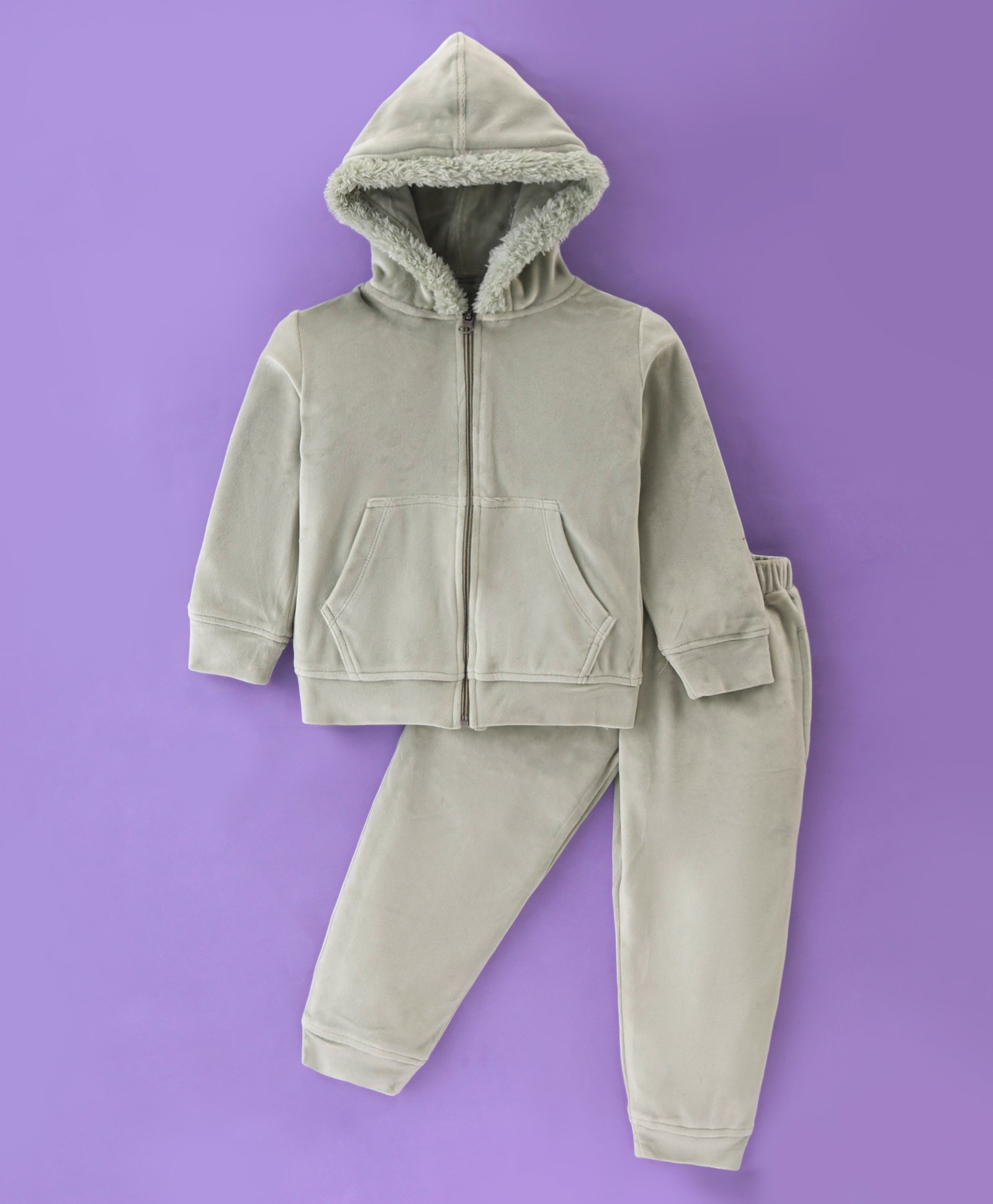 Kanvin Cotton Mettalised Fibre Velour Full Sleeves Solid Color Winter Wear Hooded Suit - Green-image-13