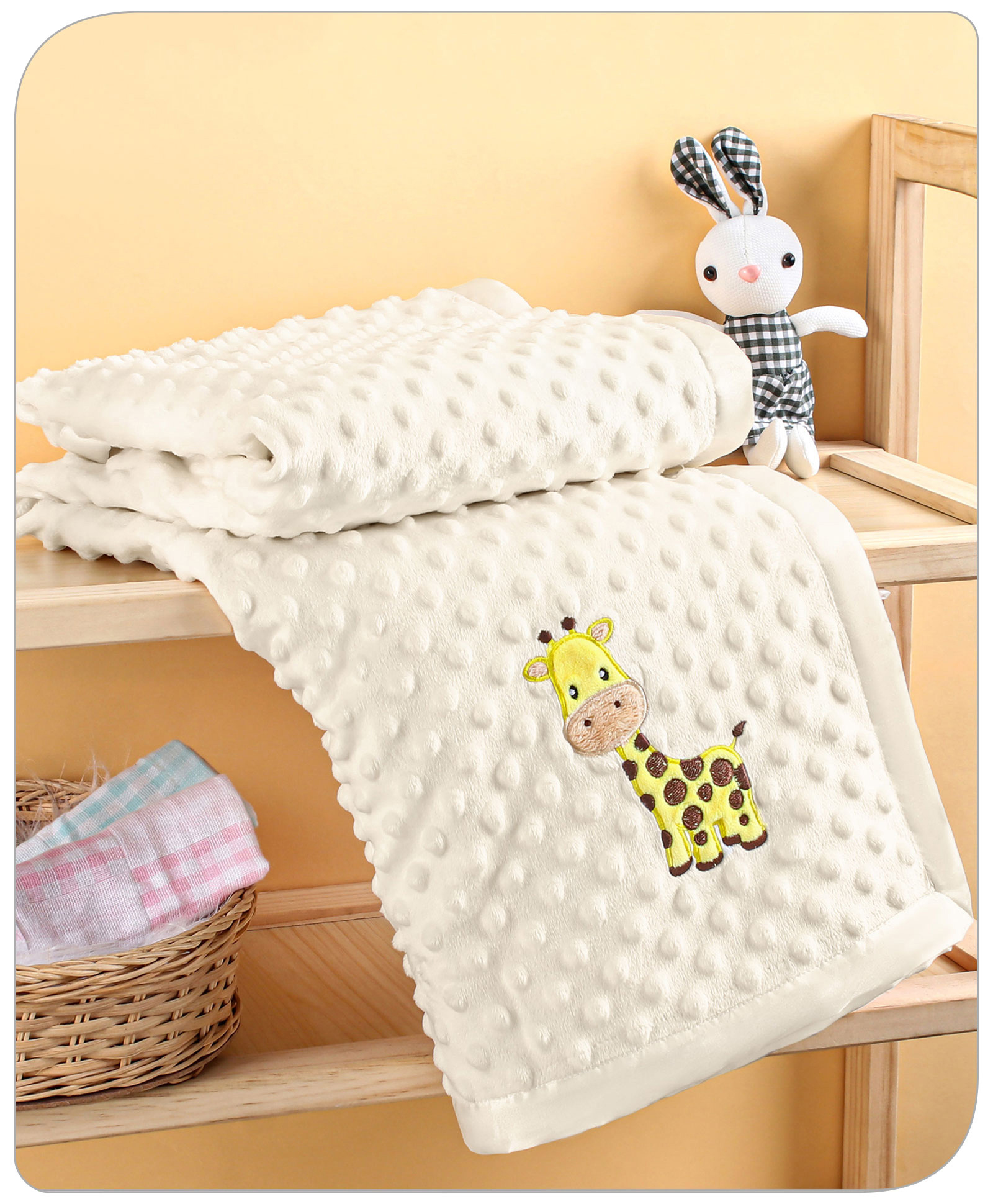 Babyhug Velvet Giraffe Embroidered Bubble Blanket - White