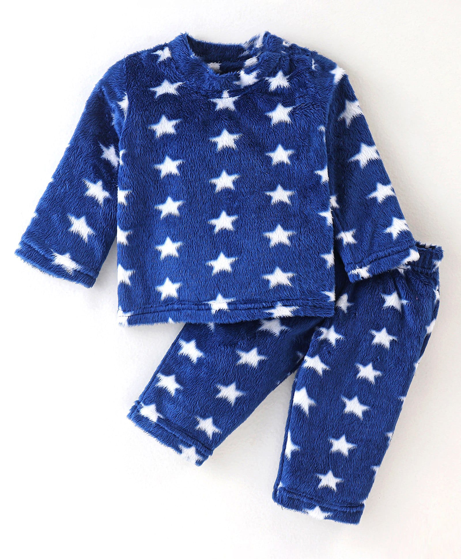 Kanvin Supersoft Extra Warm Velour Full Sleeves Winter Night Suit With Star Print - Navy Blue-image-21
