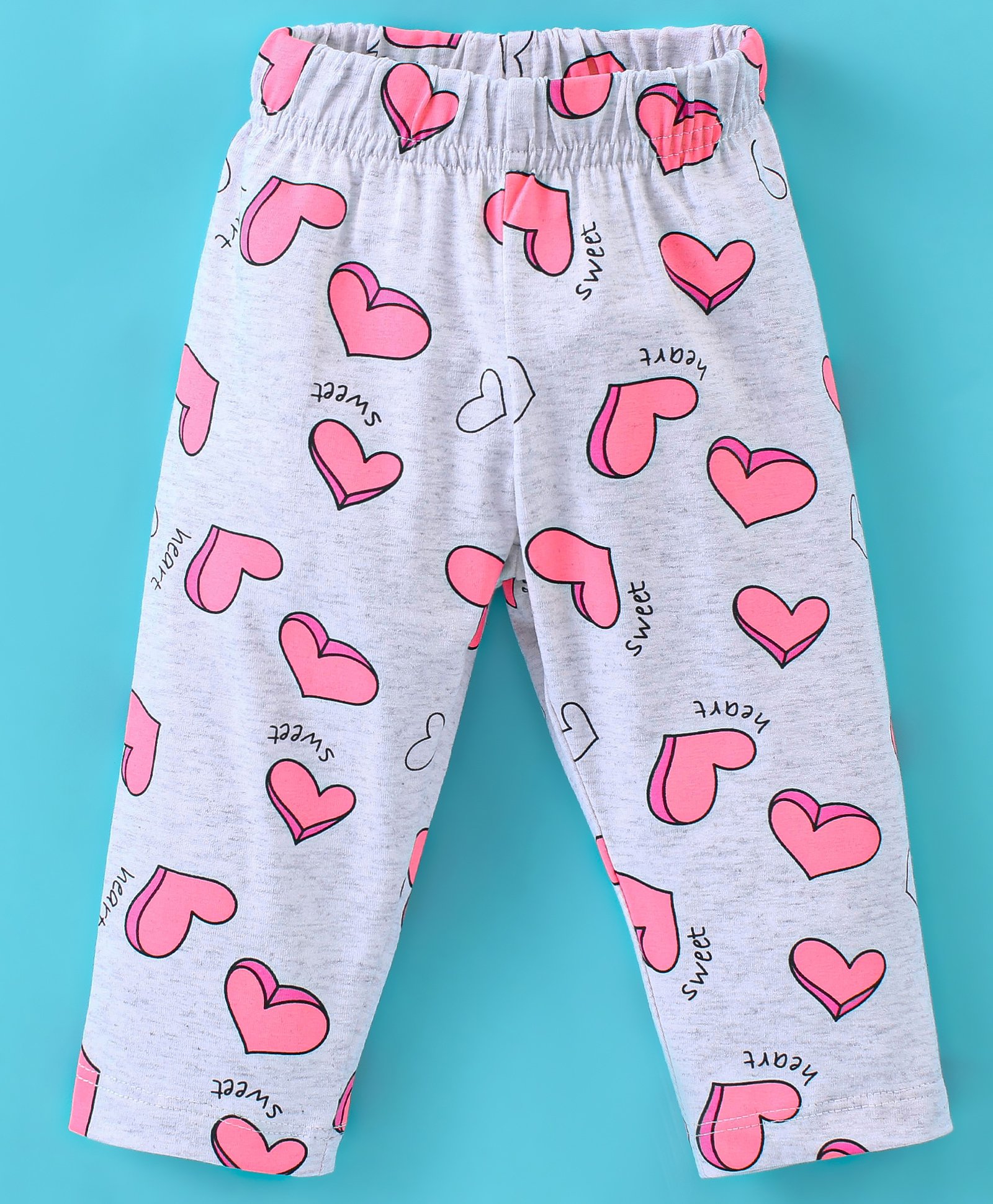 Doreme Single Jersey Cotton Knit Full Length Leggings Floral Print - Grey & Pink-image-49