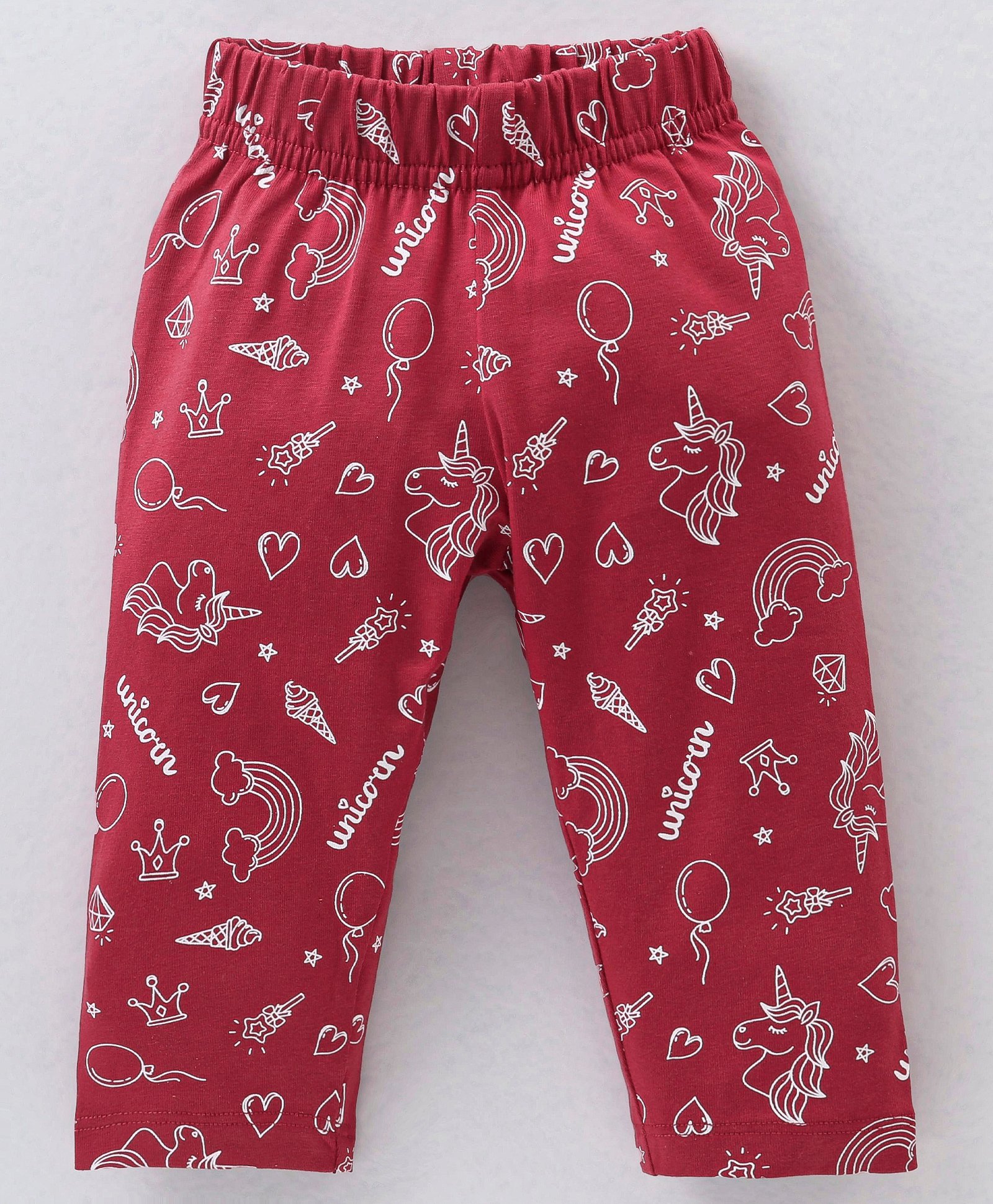 Doreme Single Jersey Cotton Knit Full Length Leggings Unicorn Print - Maroon-image-23