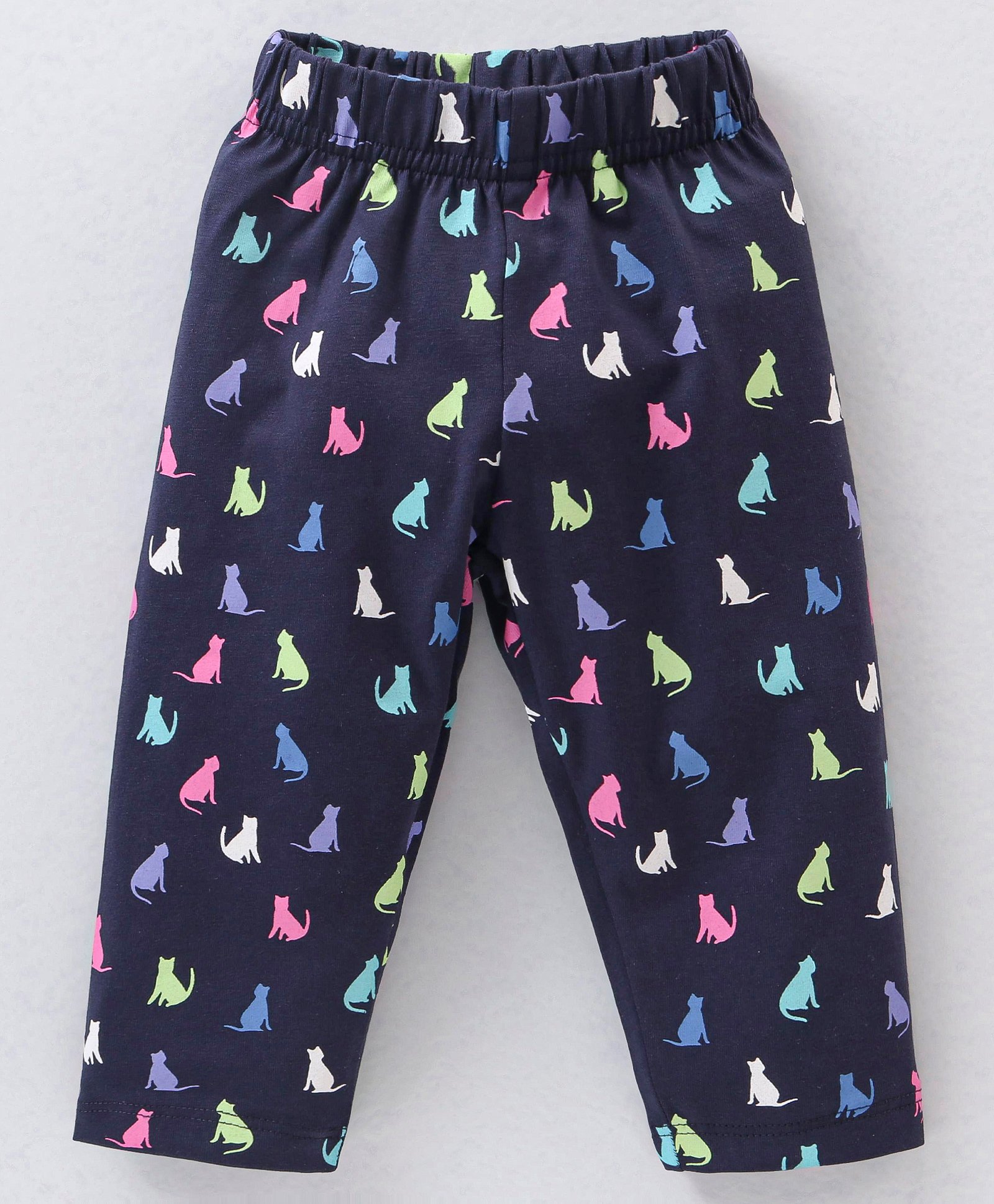Doreme Single Jersey Cotton Knit Full Length Leggings Kitty Print - Blue-image-2