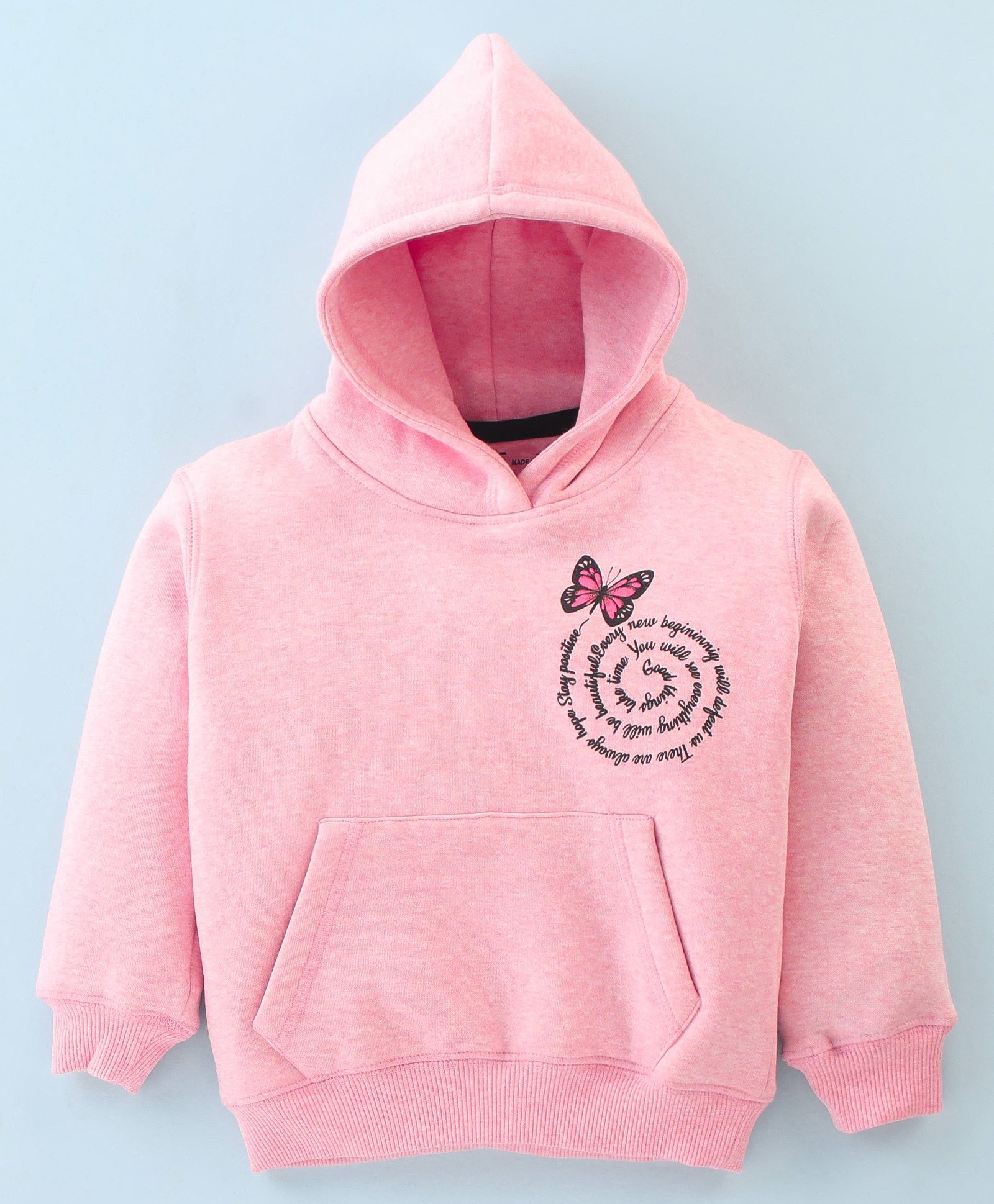 Doreme Fleece Full Sleeves Hooded Sweatshirt Text Print- Pink-image-4