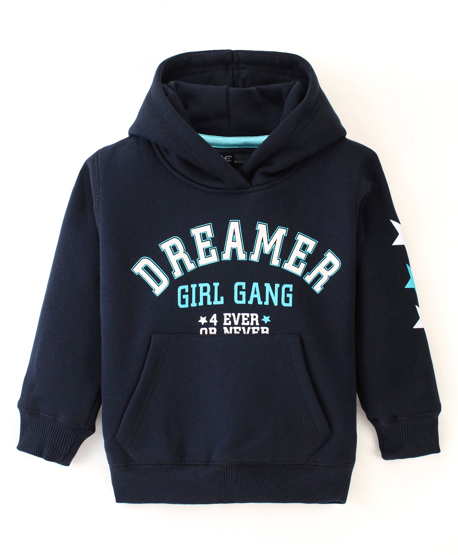 Doreme Fleece Full Sleeves Hooded Sweatshirt Text Print- Blue-image-1