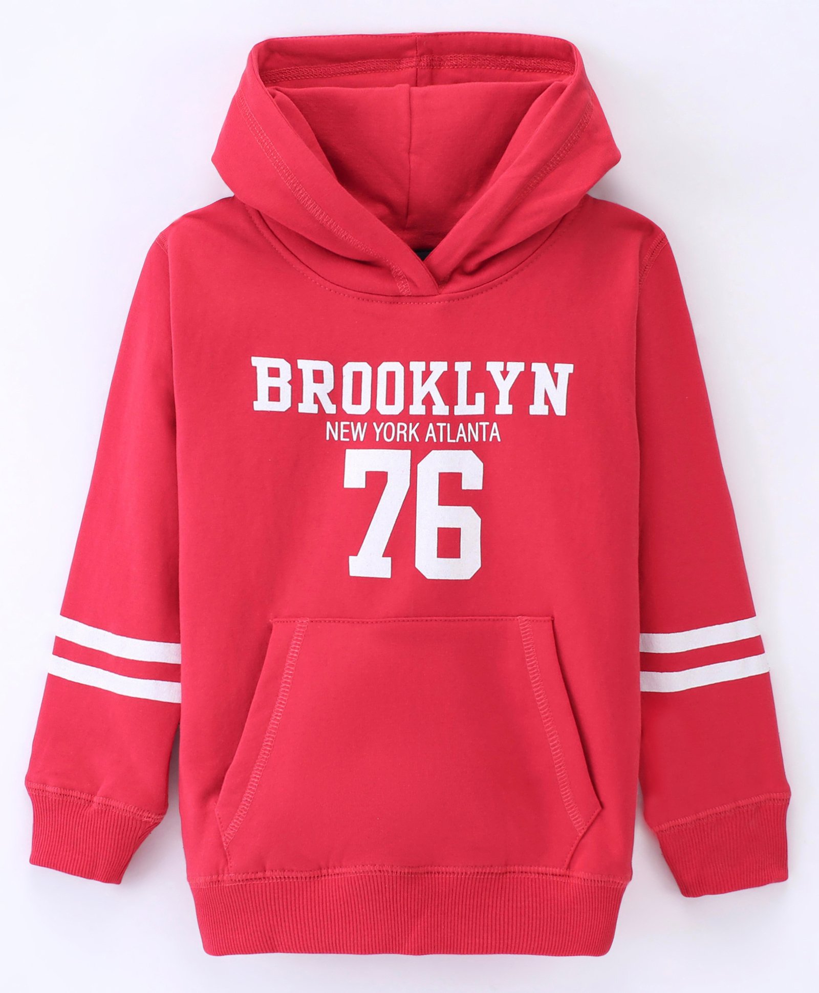 Doreme Fleece Full Sleeves Hooded Sweatshirt Text Print- Red-image-3