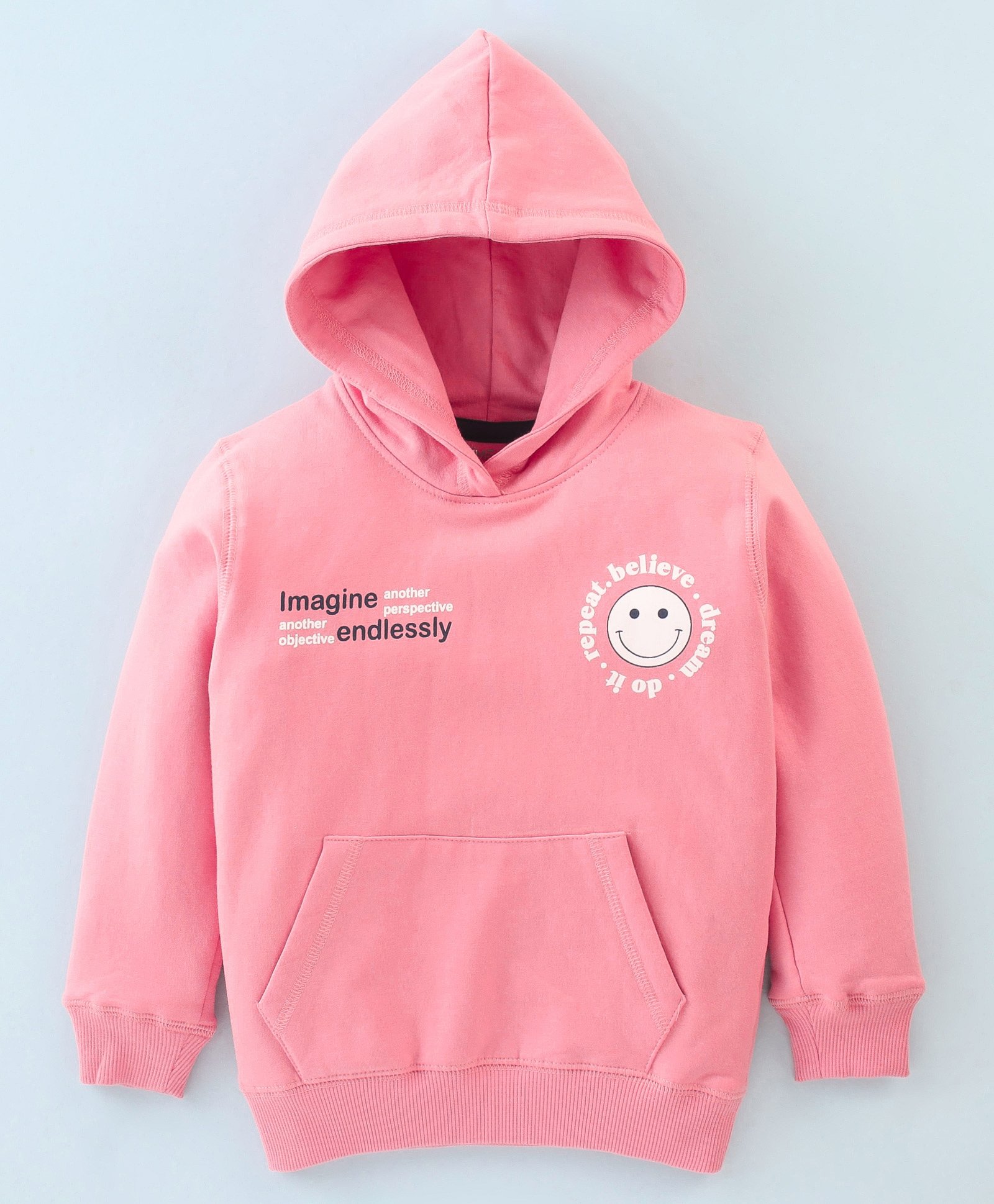 Doreme Fleece Full Sleeves Hooded Sweatshirt Text Print- Pink-image-2