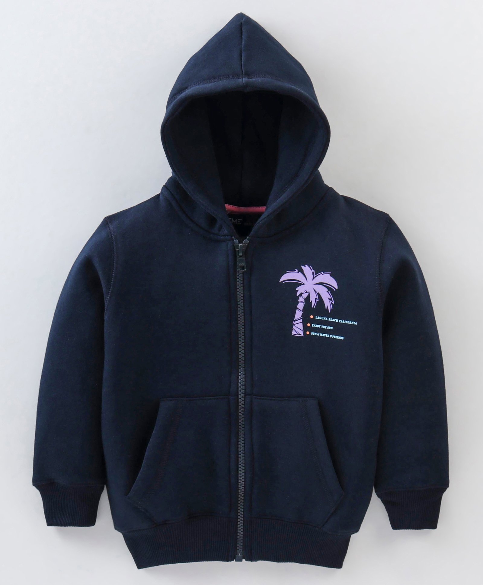Doreme Fleece Full Sleeves Hooded Sweat Jacket Text Print- Blue-image-24