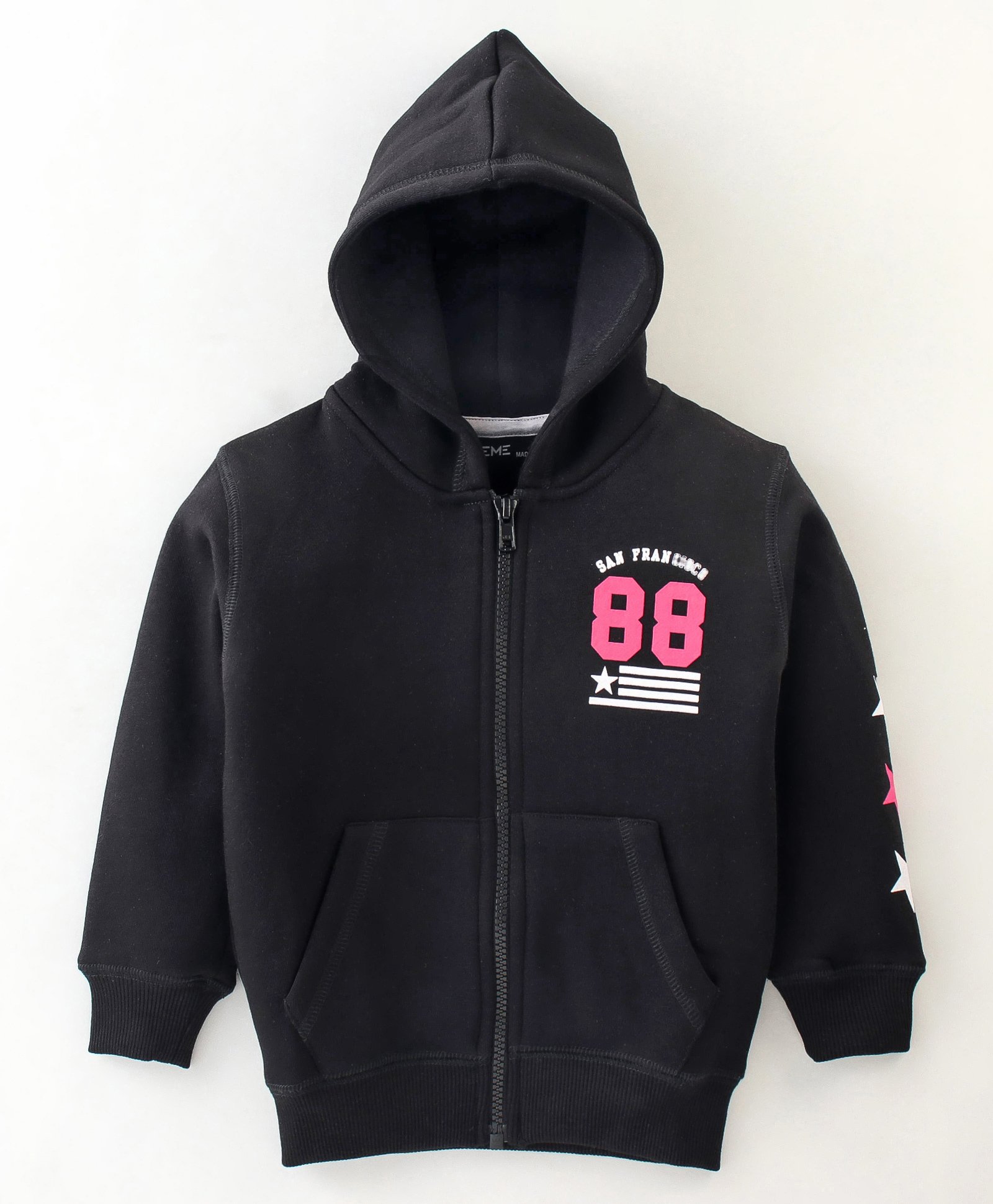 Doreme Fleece Full Sleeves Hooded Sweat Jacket Text Print- Black-image-20