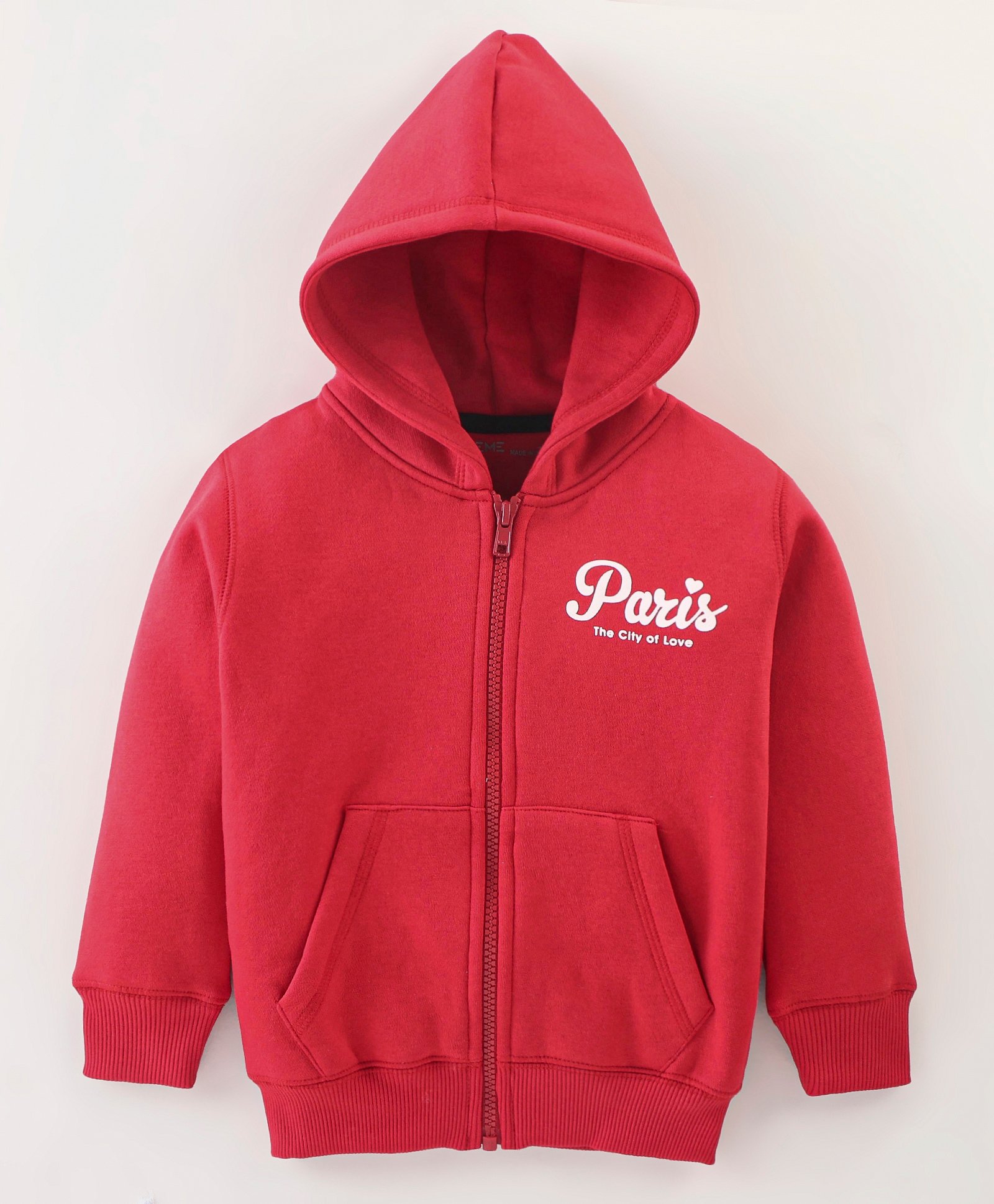 Doreme Fleece Full Sleeves Hooded Sweat Jacket Text Print- Red-image-23