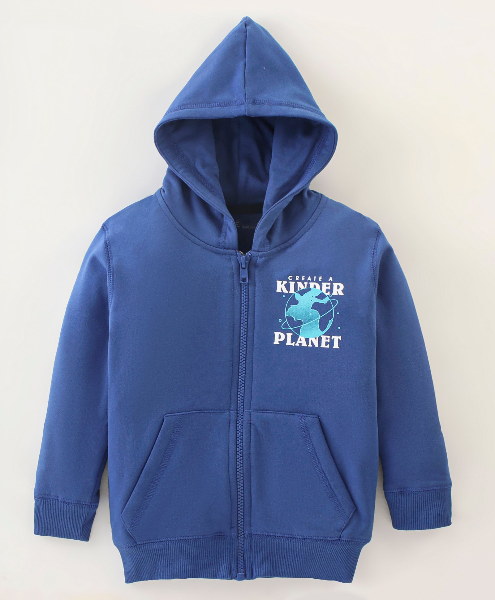 Doreme Fleece Full Sleeves Hooded Sweat Jacket Text Print- Blue-image-48