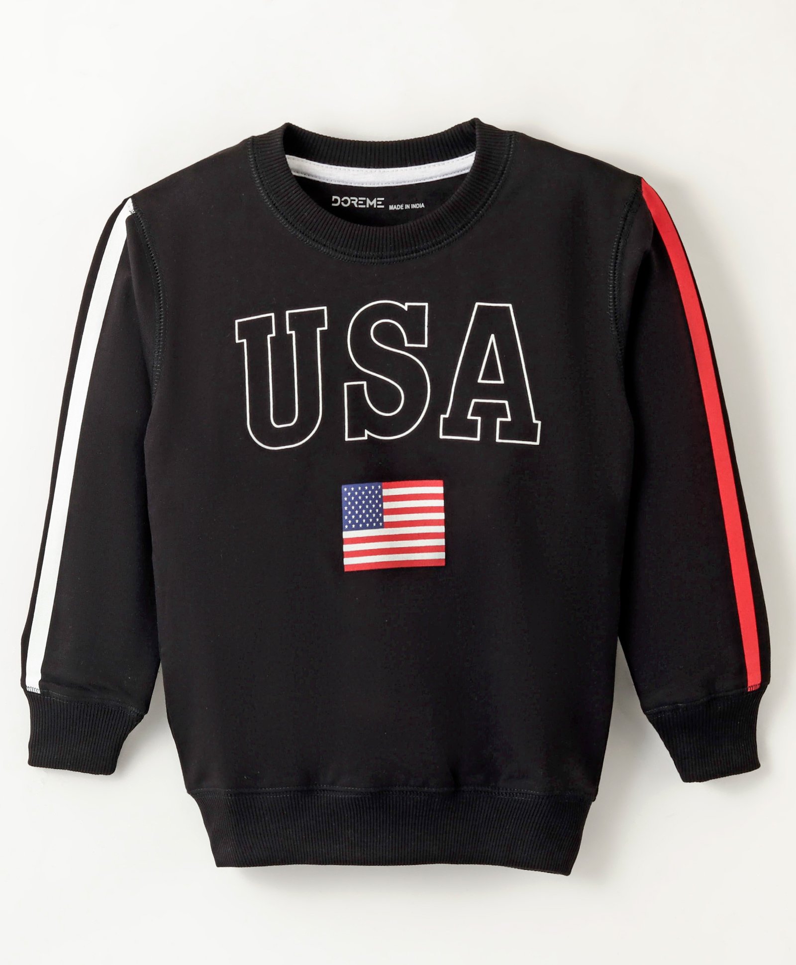 Doreme Terry Full Sleeves USA Print Sweatshirt - Jet Black-image-22
